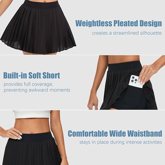 Betaven Pleated Tennis Skirts for Women with Shorts Lightweight Athletic Skorts High Waisted Golf Skirts for Running