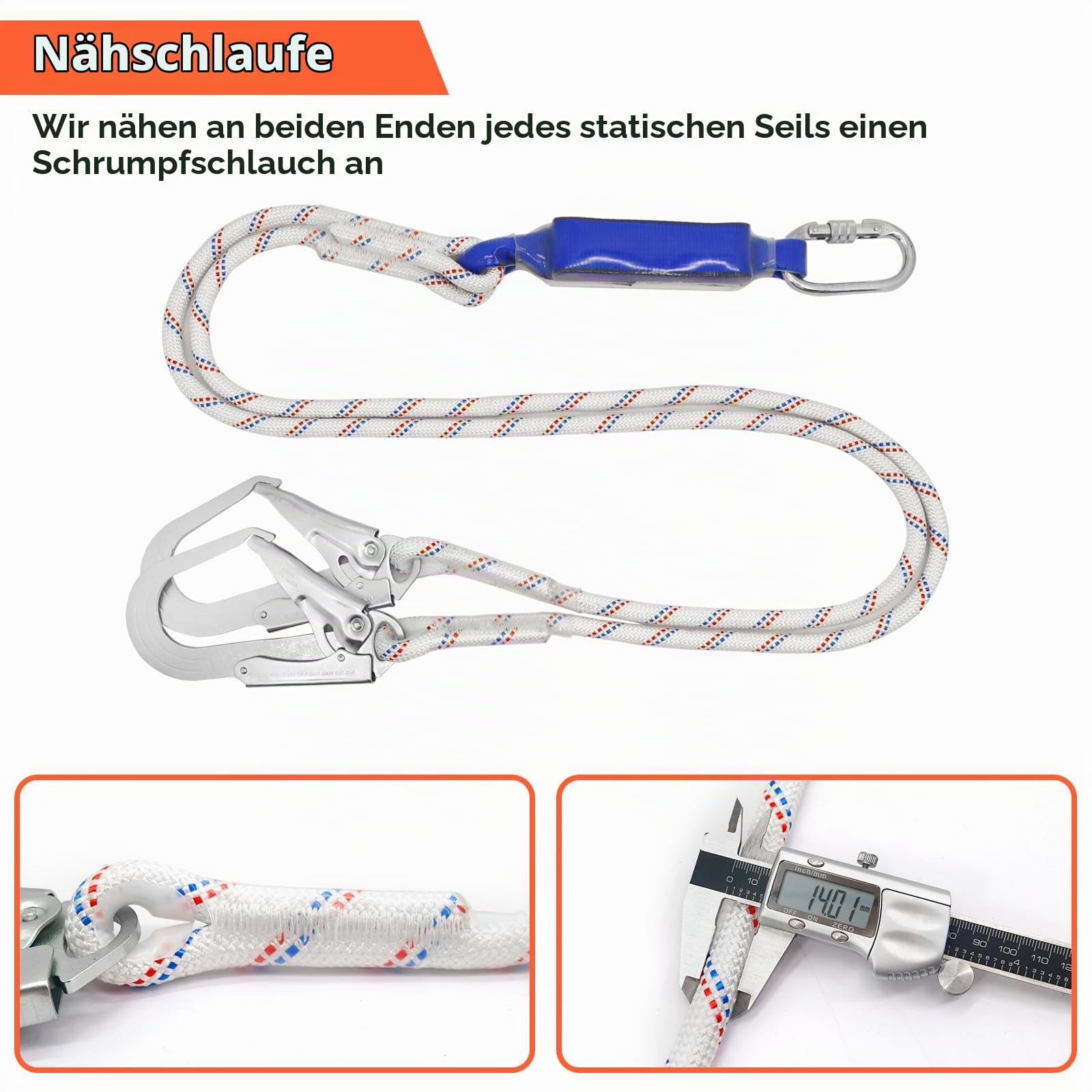 NewDoar Professioneller Absturzsicherungsgurt, ANSI/OSHA-konform, verstellbarer 5-Punkt-Ganzkörpergurt zum Dachdecken und Baumklettern mit Sicherheitsleine mit Doppelhaken aus Legierung