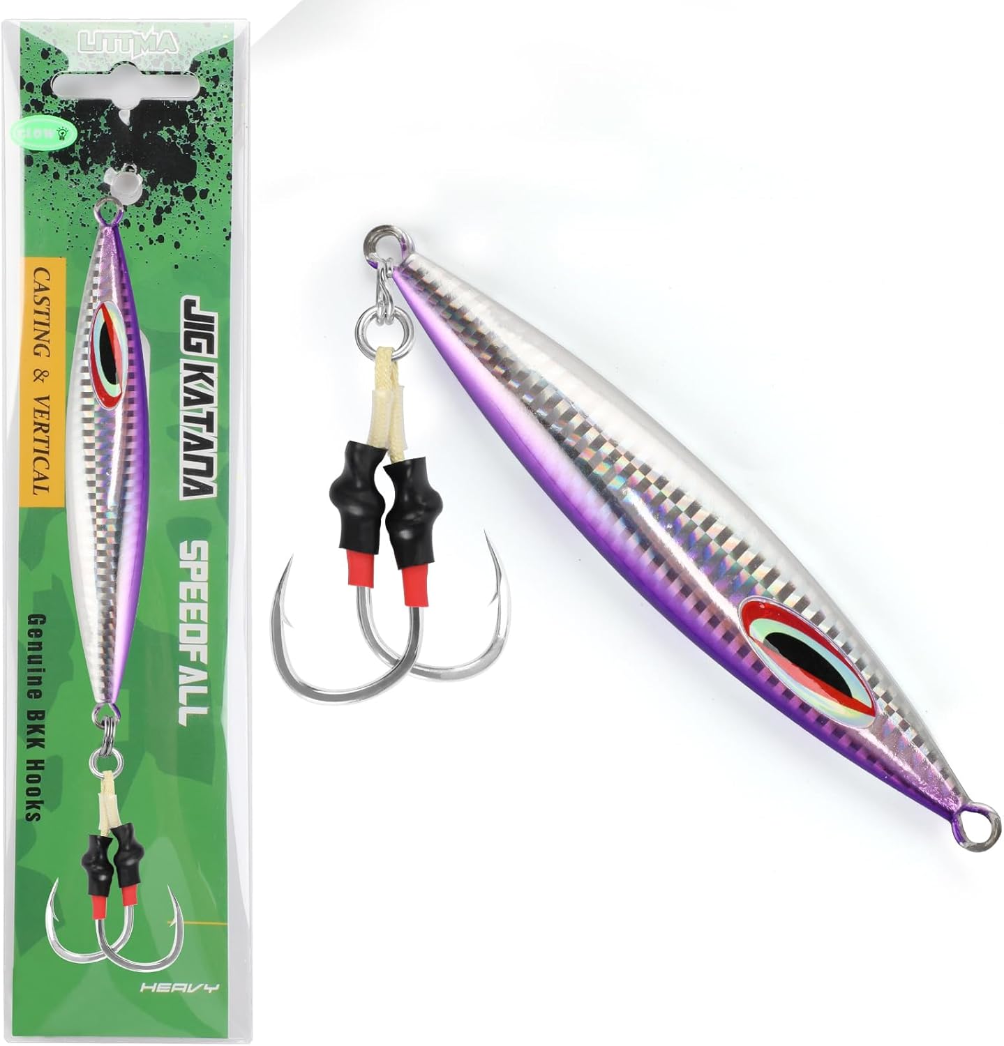 LITTMA Slow Pitch Jigs - Butterfly Vertical Speed Lure, Flat Fall Saltwater Fishing Jigs, Sinking Lead Metal, Glow Artificial Baits for Jigging