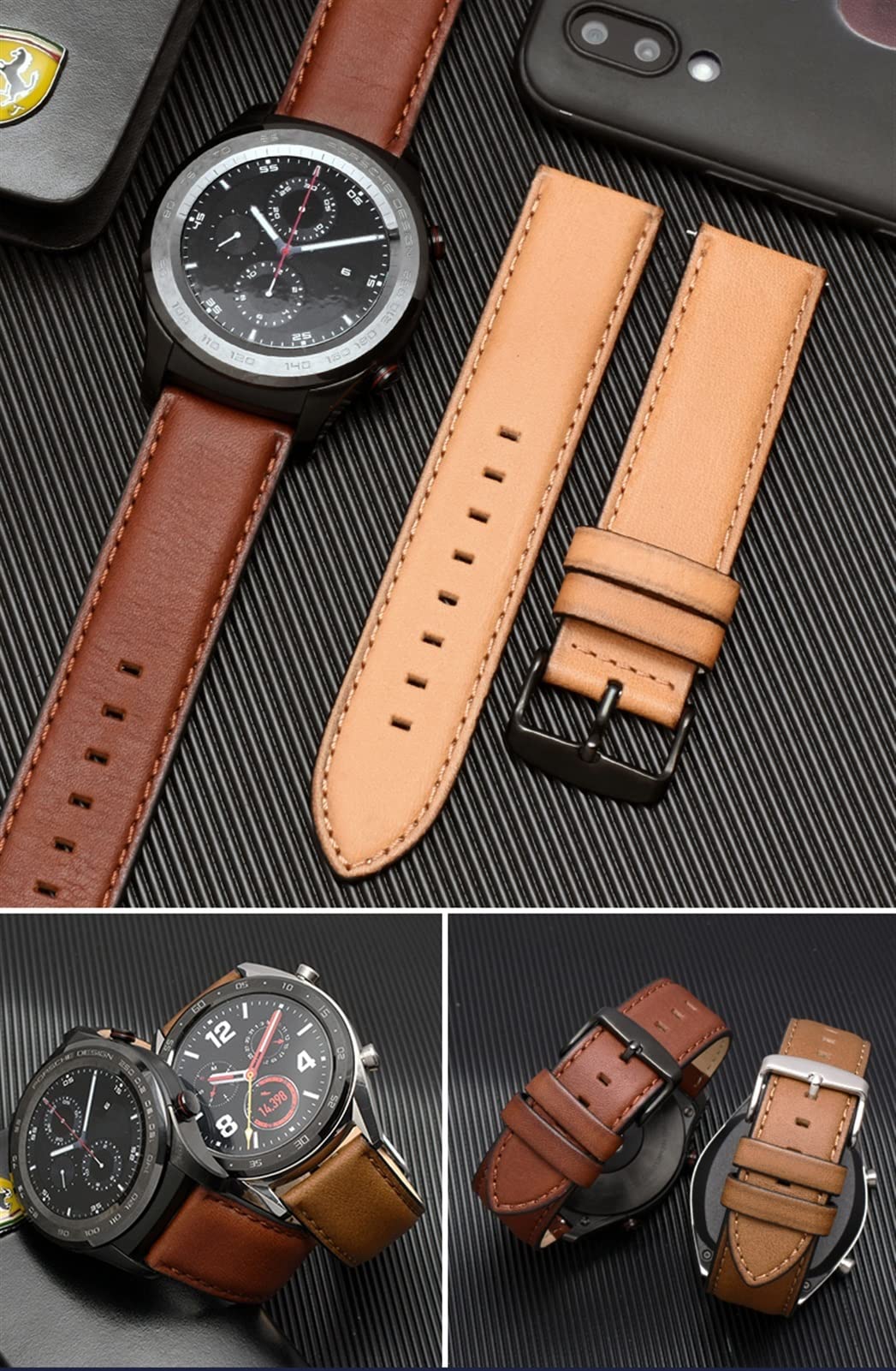Per Huawei orologio GT cinturino in vera pelle cinturino per Hamilton braccialetto 20mm 22mm con perni a sgancio rapido, 20mm, agata