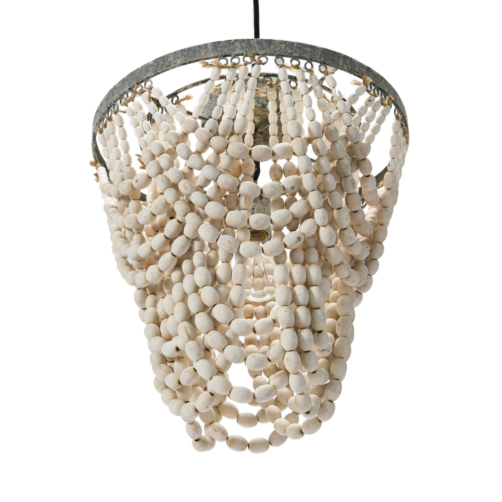 Creative Co-Op EC0403 Tiered Draped Wood Bead and Metal Semi Light Flush Mount, White