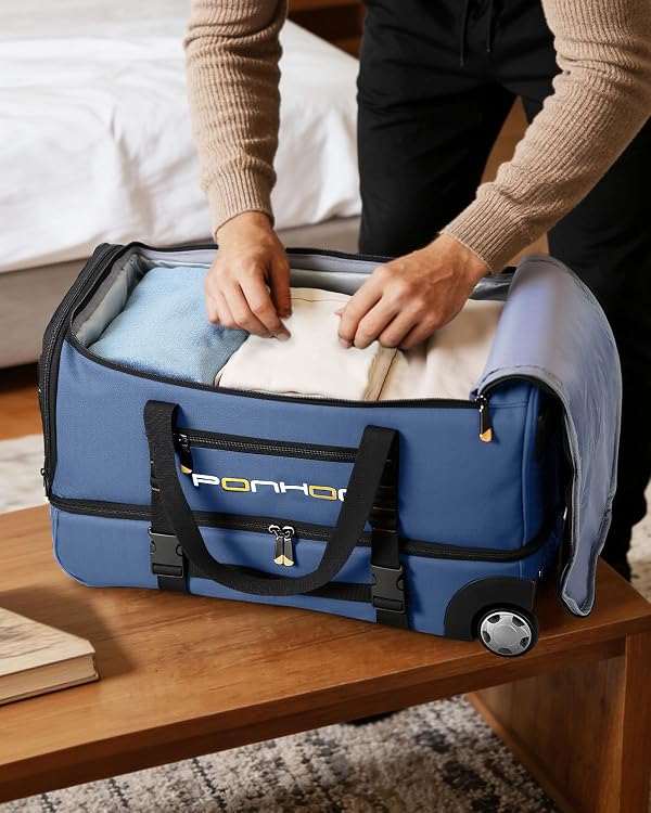 Ponhog 25 Inch Duffle Bag with Wheels for Men - Water Resistant Wheeled Duffle Bag for Weekend Travel & Overnight Trips, Blue by Ponhog - Used condition - Image 7