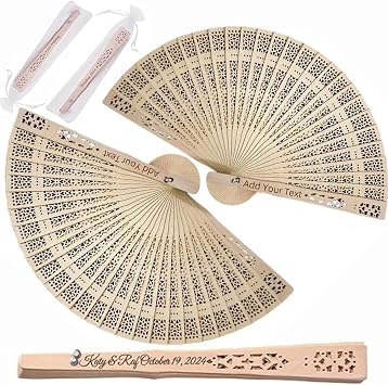KAITONG Personalized Wooden Hand Fan Wood Handheld Folding Fans Custom Wedding Fans with Organza Bags Wedding Party Favor for Guests 20