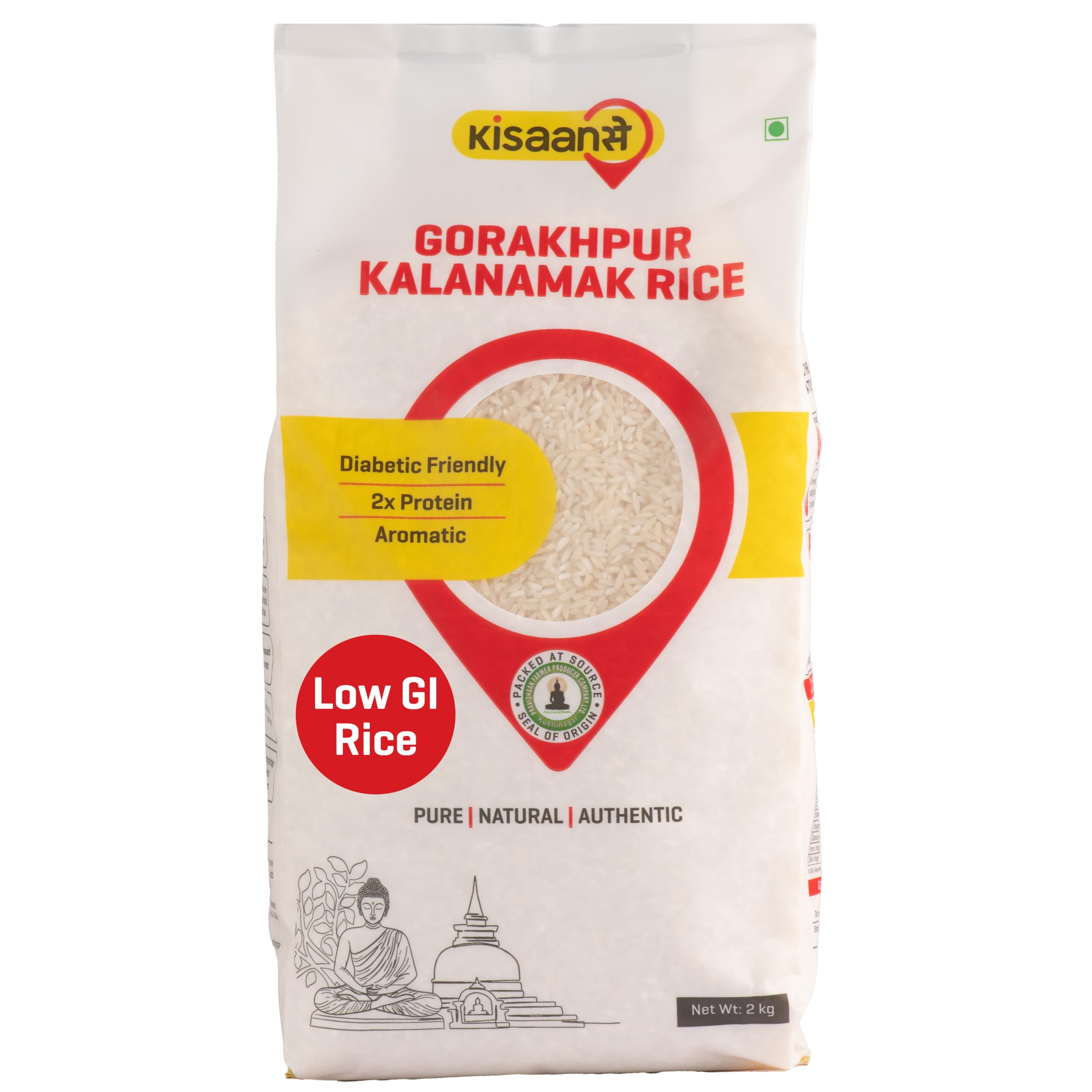 KisaanSay Gorakhpur Kalanamak Rice 2KG | Diabetic Friendly | Aromatic | Unpolished | High in Iron & Protein | Rich In Nutrients & Fiber | Buddha Rice | Traditionally Milled I Low GI I
