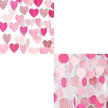 Hot-Pink Rose-Gold Party Decorations Garland and Hot-Pink Rose-Gold Party Decorations Heart-Garland
