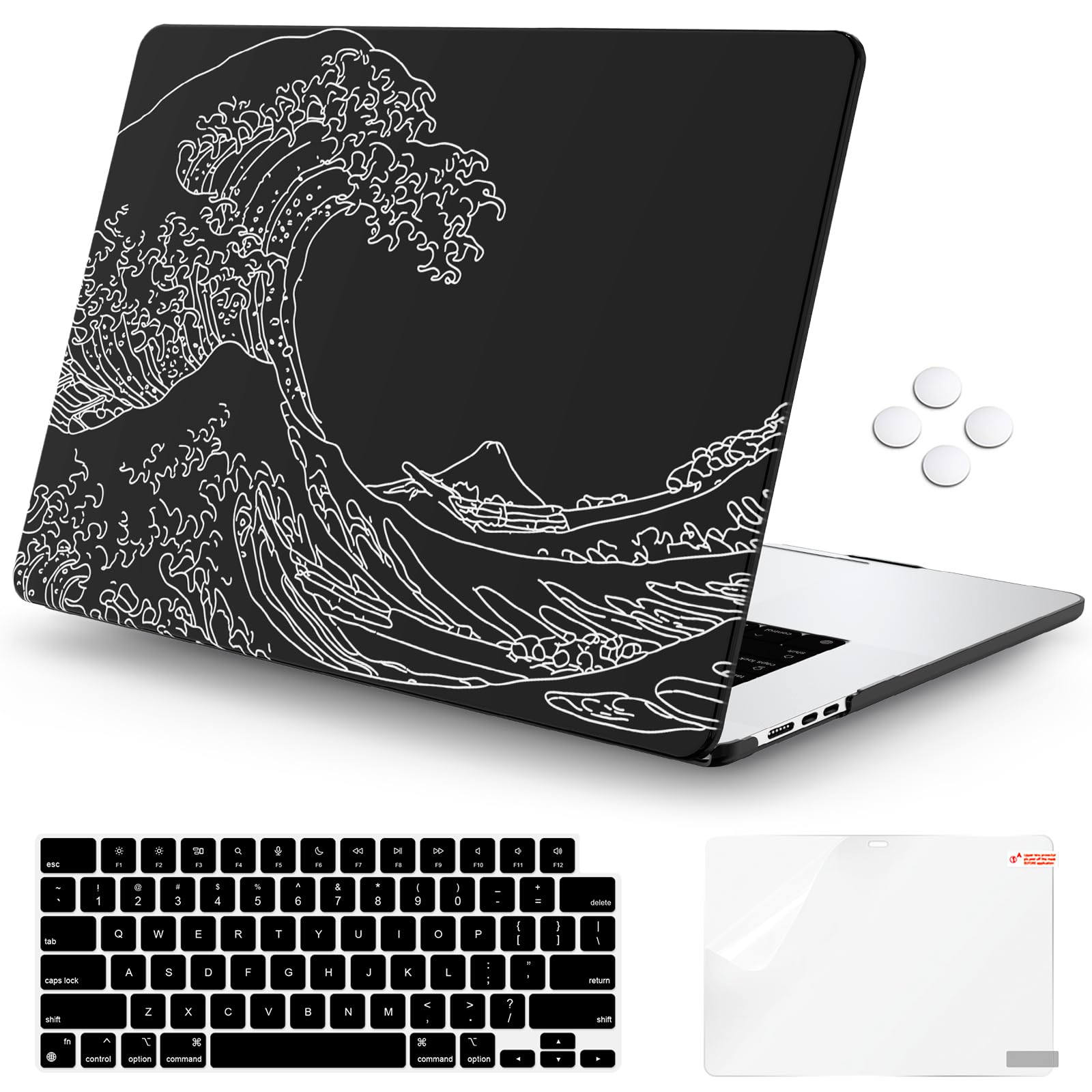 iCassofor MacBook Air 15 inch Case 2024 2023 M3 M2 Model A3114 A2941,Protective Hard Shell Translucent Case for MacBook air 15.3 inch +Keyboard Cover + Screen Protector, Great Wave Off Kanagawa