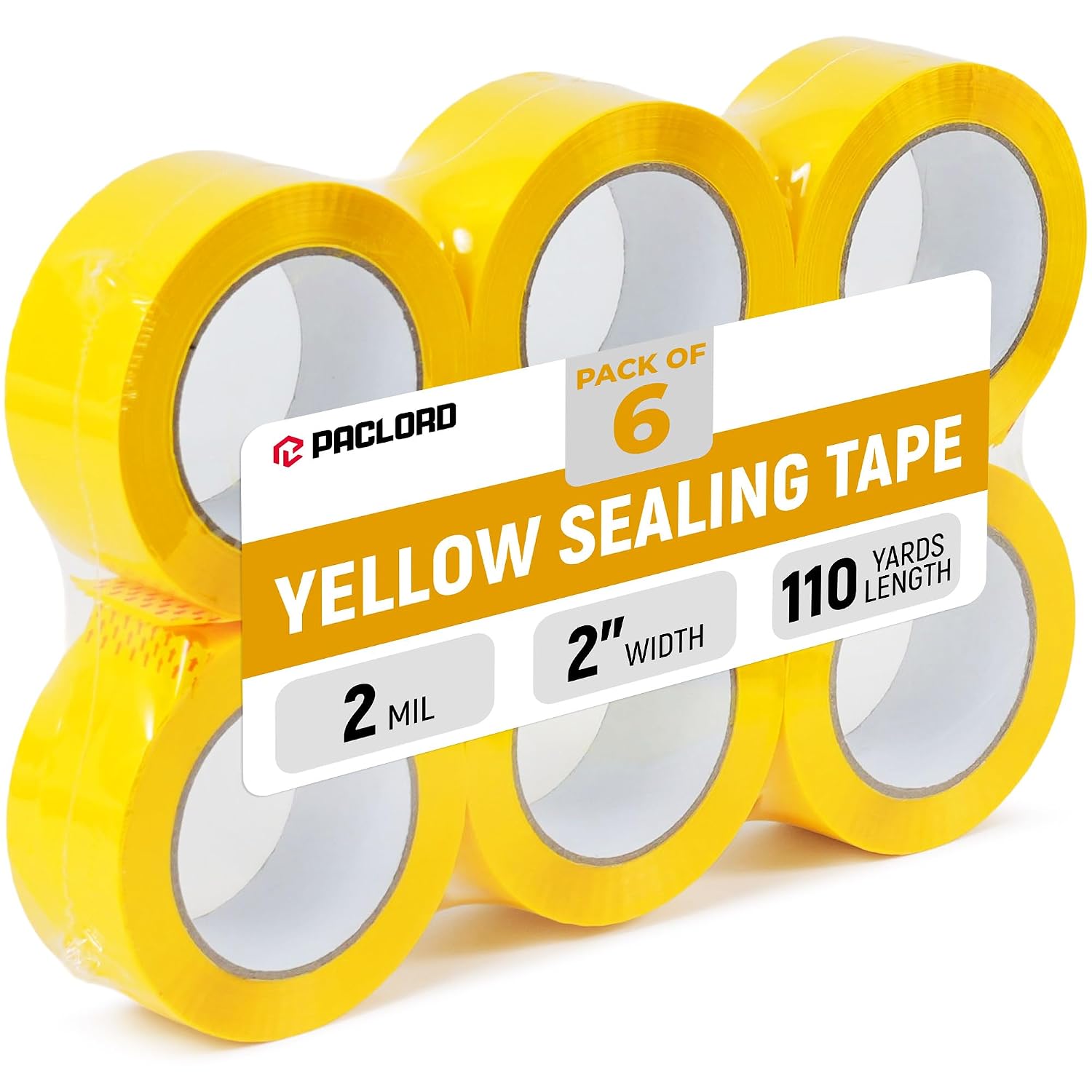 2" x 110 Yards Yellow Packing Tape, 6 Rolls - 2.0 Mil Carton Sealing Tape – Strong Adhesive Shipping Tape for Moving, Storage & Packaging Boxes