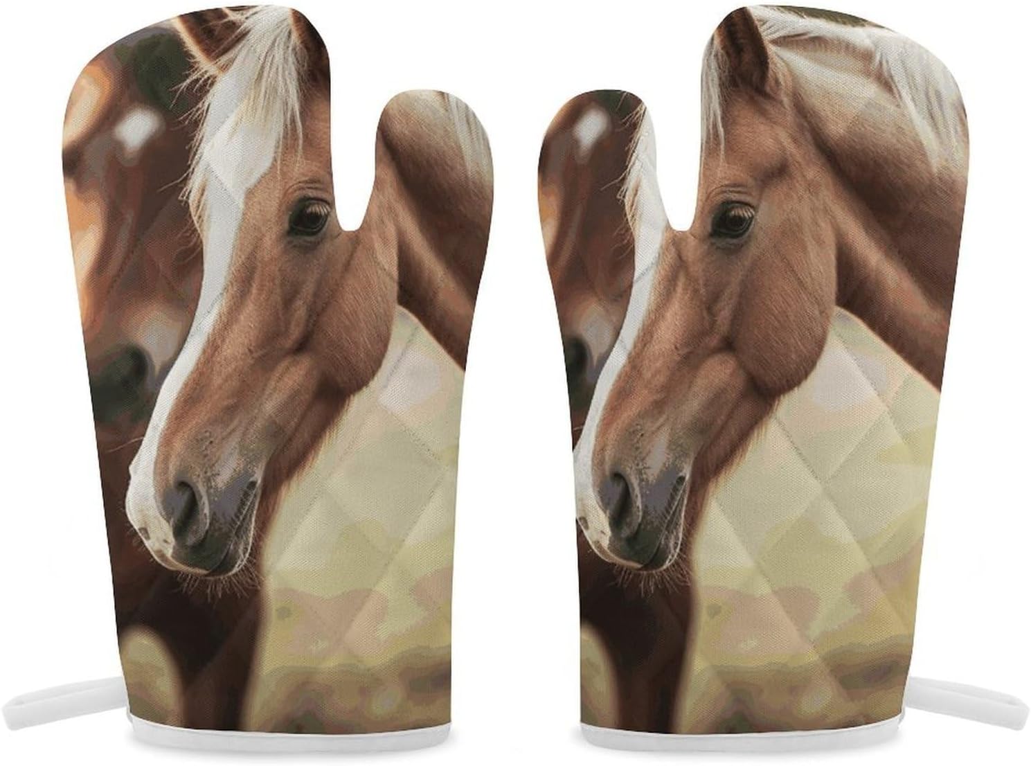 2 Pcs Oven Mitts Heat Resistant Kitchen Gloves Soft Safety Adorable Horse Oven Glove for Microwave, Barbecue