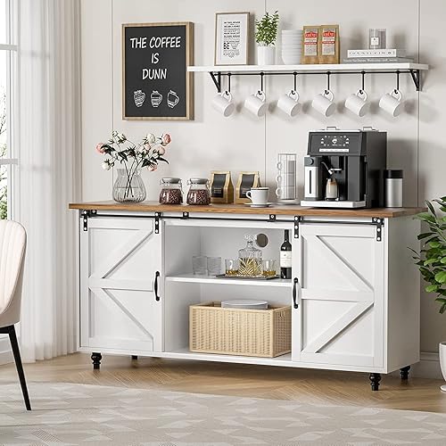 Miniatura 3 de Gabinete de barra de café de granja con almacenamiento y puertas corredizas de granero gabinete de aparadores de cocina de 58 pulgadas mesa de café