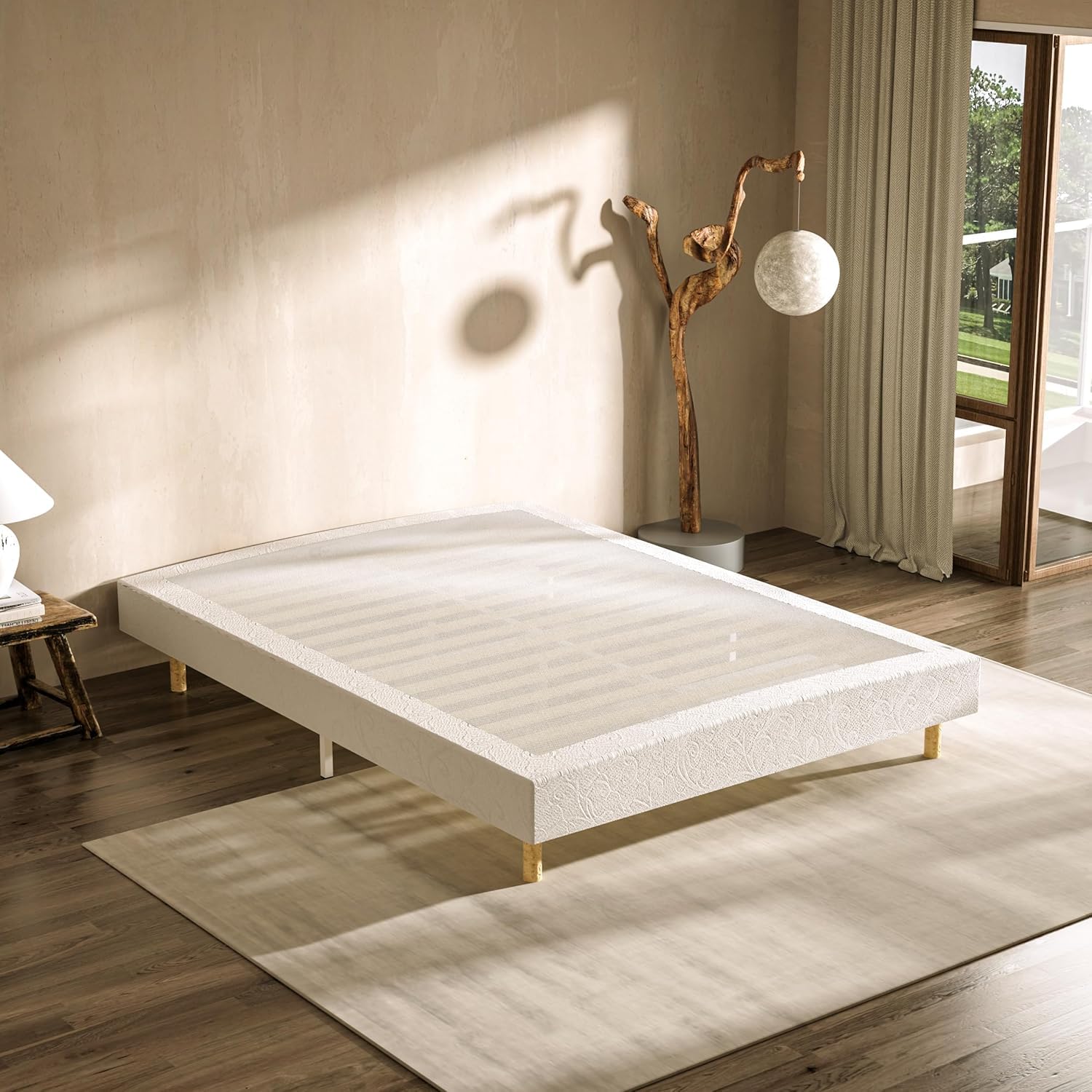 DEWINNER Matelas Ressorts ensachés et sommier 160x200 Ensemble | Matelas à mémoire de Forme et Ressorts+Sommiers à Lattes avec 9 Pieds pour Adulte | 2x14 Lattes (160x200x20 cm)