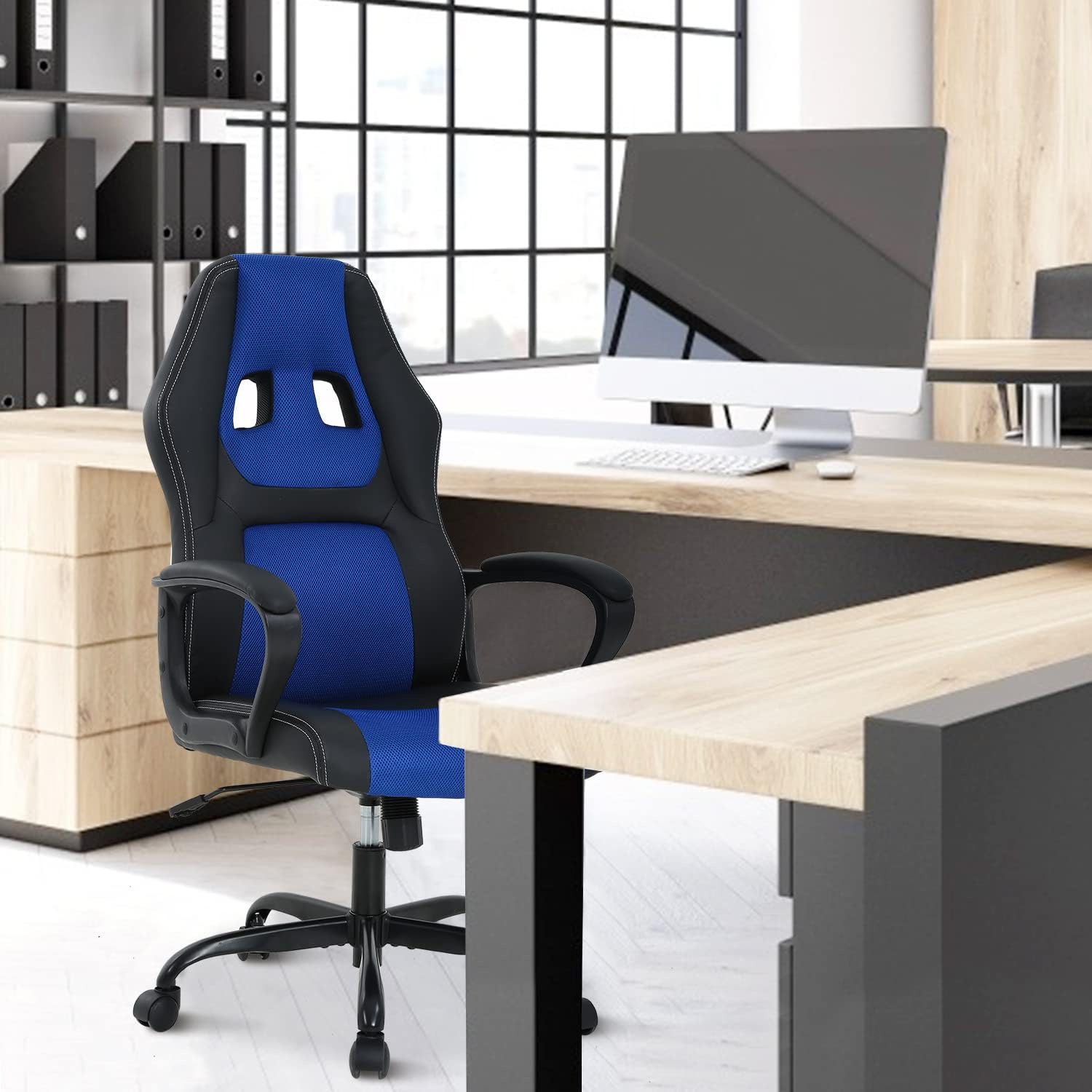 Upgrade Computer Video Game Chairs, High Back Ergonomic Leather Racer Task Chair with Lumbar Support & Headrest, PC Swivel Executive Rolling Office Desk Chair for Home Office Gaming Room
