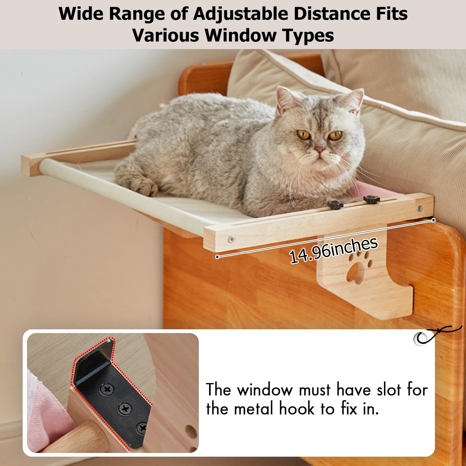 WOODPURR Cat Window Perch, Cat Window Hammock for Indoor Cats,Large Cat Bed Seat for Windowsill, Bedside,Drawer and Cabinet(Pink)
