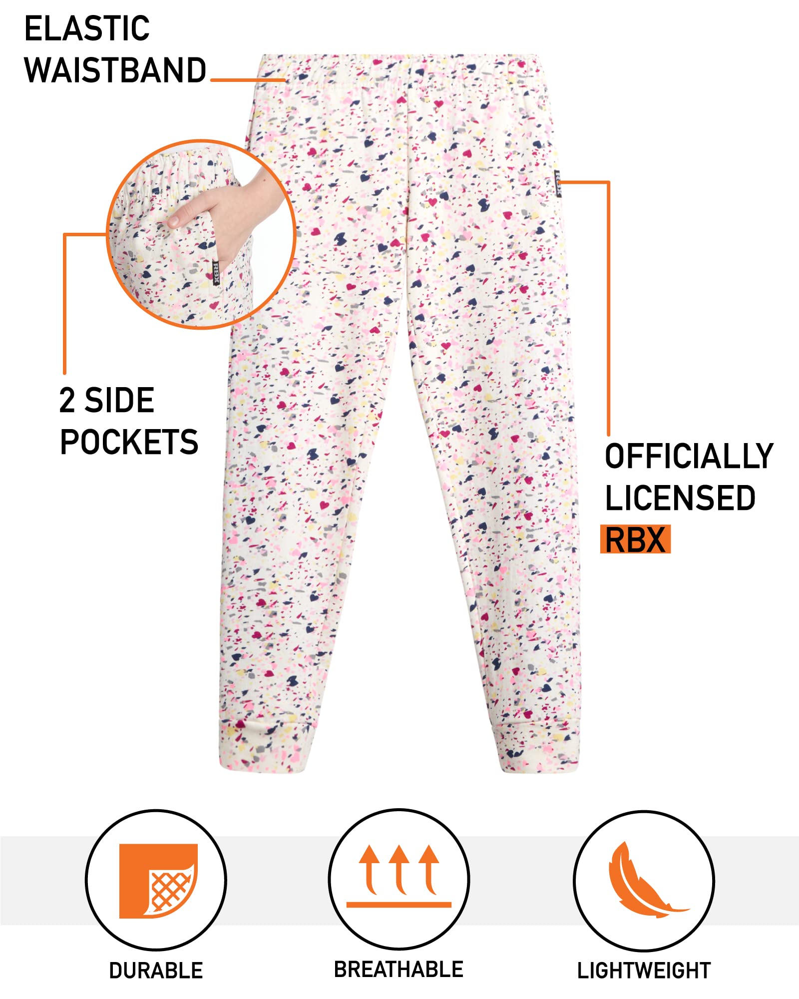 RBX Girls' Active Sweatpants - 2 Pack Soft Fleece Athletic Jogger Pants with Pockets and Elastic Waistband (Sizes: 4-16), Size 4, White Multi
