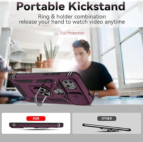 Miniatura 2 de AYMECL Funda para teléfono 5G Ace, Moto G 5G con 2 películas a prueba de explosiones, funda protectora para cámara deslizante con soporte de anillo