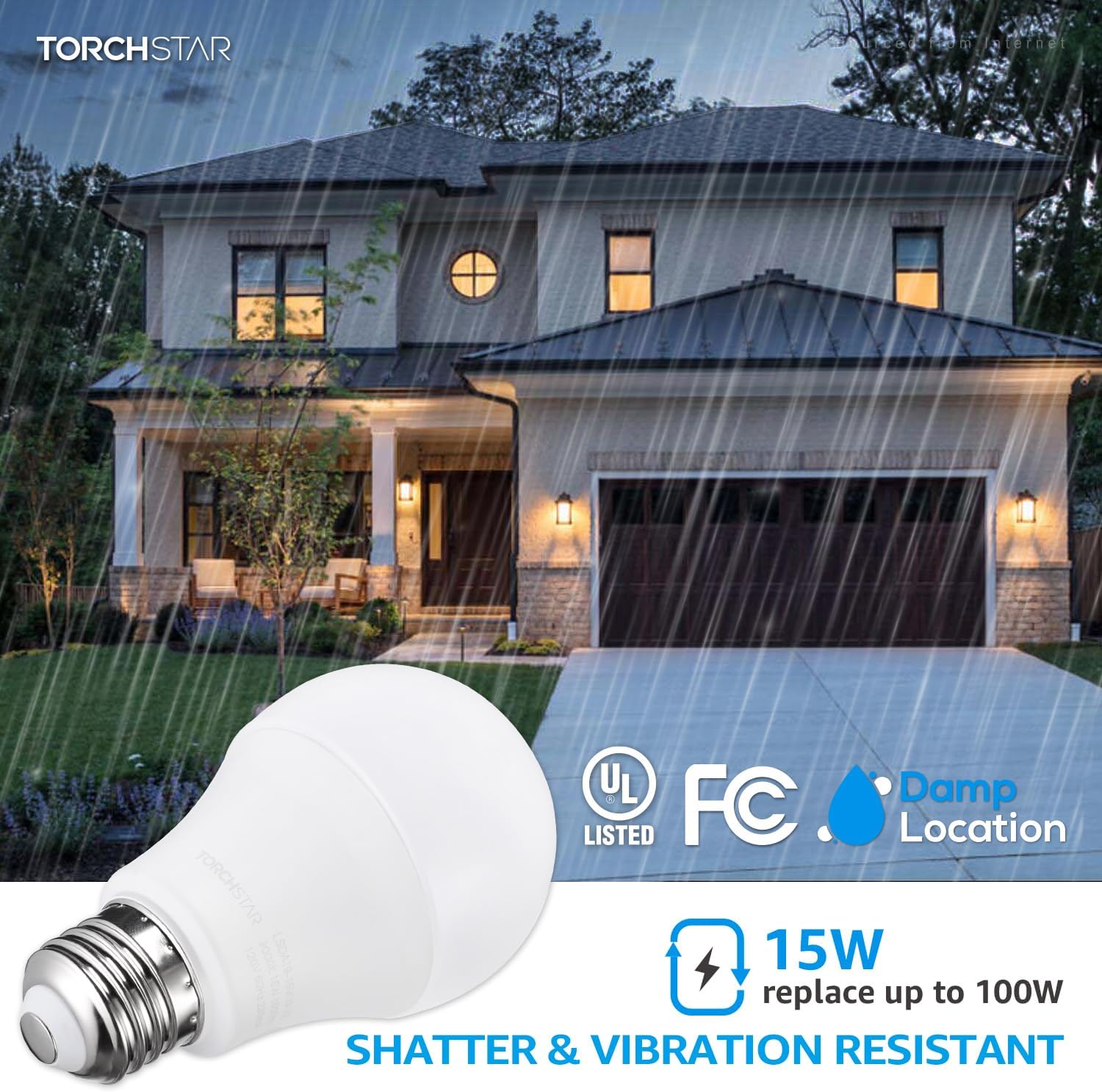 TORCHSTAR Universal Garage Door Opener LED Light Bulb, 100W Eqv. 1700lm Ultra-Bright UL FCC Listed A19 Bulbs, Minimize Interference for Outdoor Wall Lamp, 15W, E26 Base, 3000K Warm White, Pack of 4