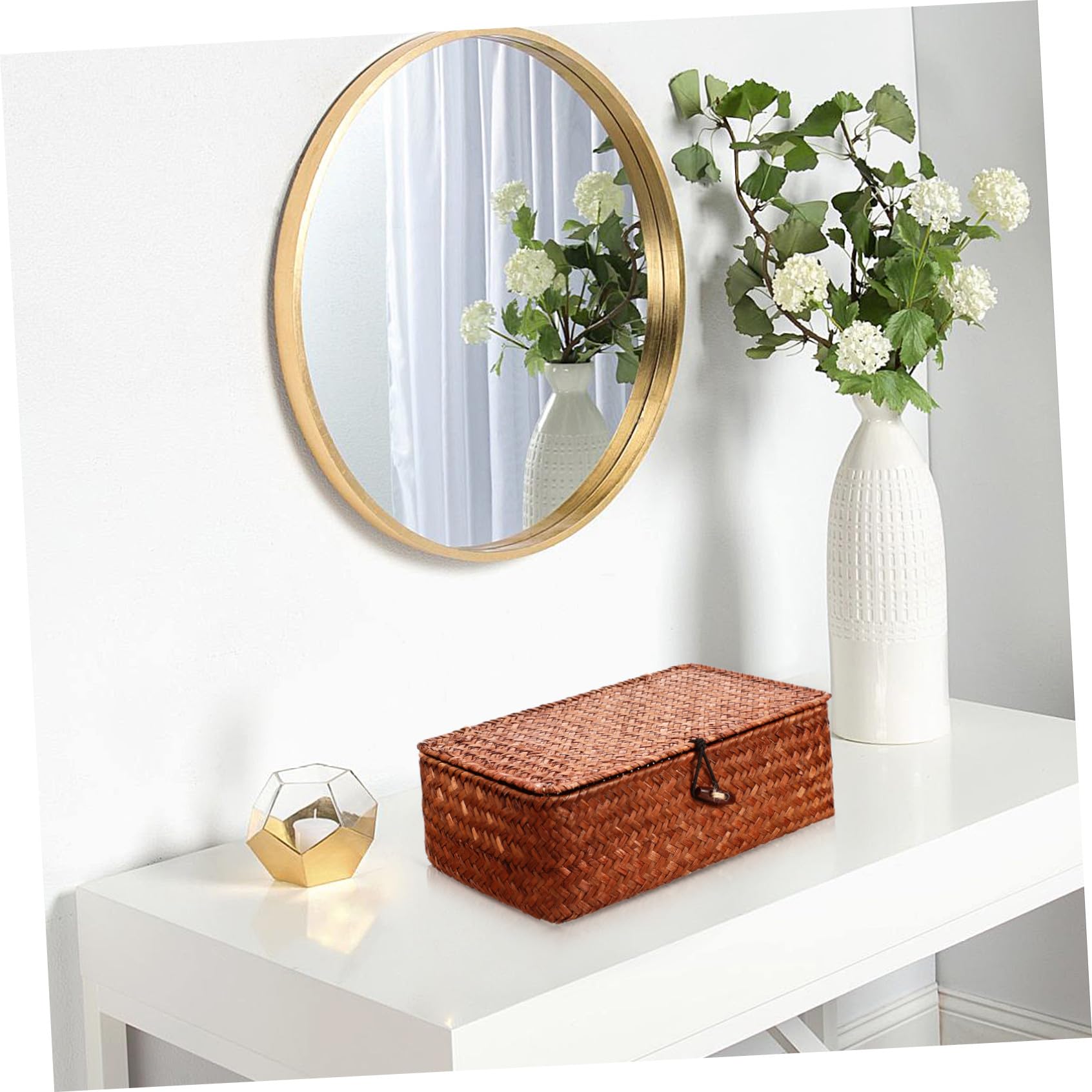Cesti Intrecciati in Alga Marina e Design Unico a Mano Set di 3 con Coperchio, Scatole Portaoggetti Classificate Finitura Liscia per Shower e Compleanno