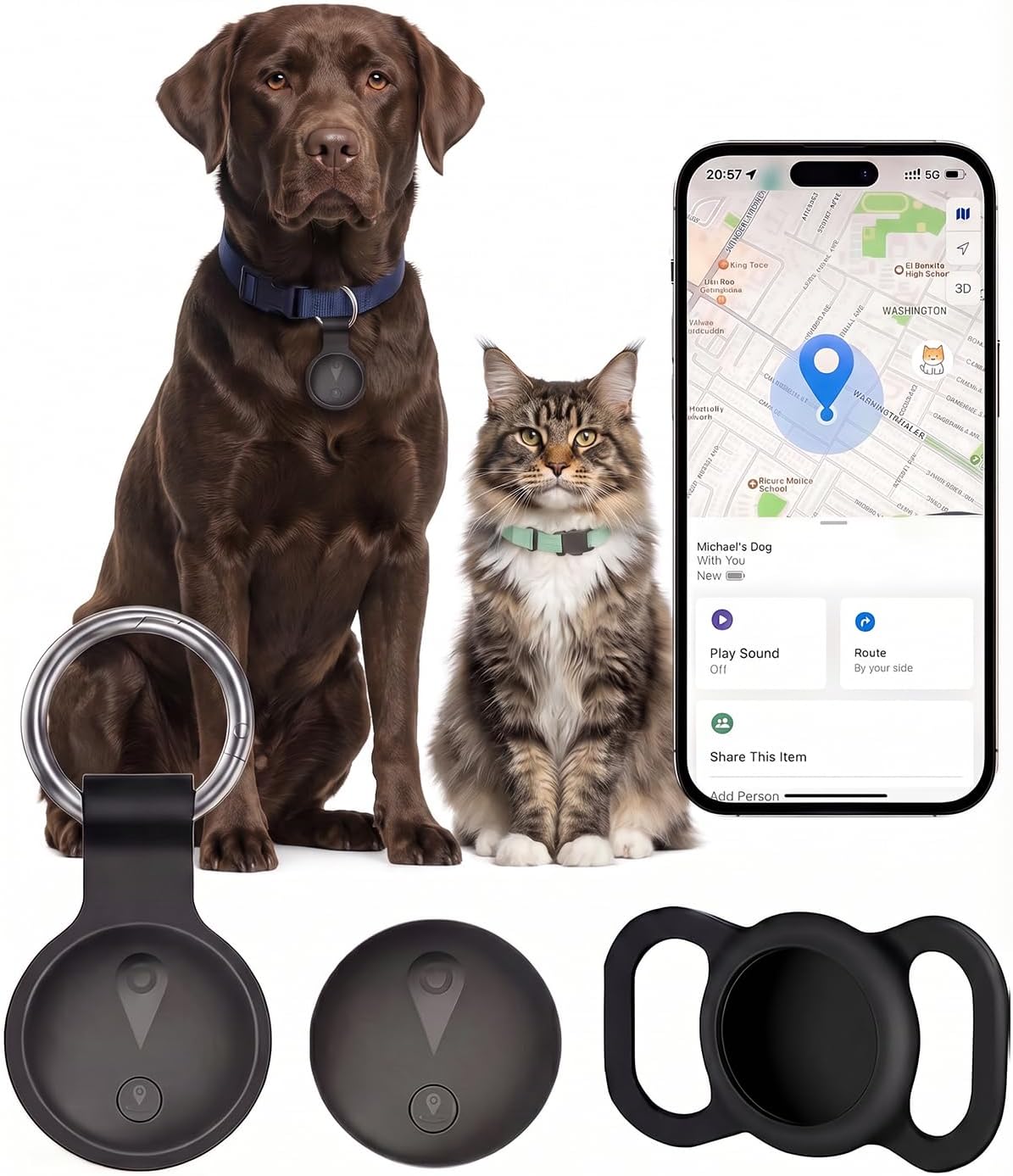 GPS Tracker for Dogs, Smart Dog Tracker with Real-Time Location, for Android and iPhone No Monthly Fee & No SIM Card- Pet Location Tracker with Holder, IP68 Waterproof, Indoor & Outdoor Pet Safety Use