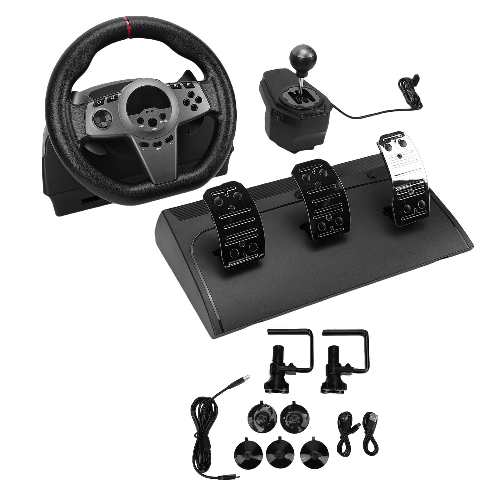 Cuifati Juego de Volante de Carreras de 270° con Pedales Hall y Paletas de para Simulador de Conducción de Juegos de PC