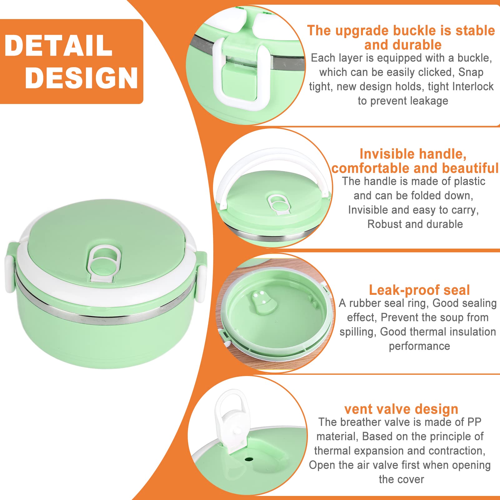 Boîte à déjeuner, pour aliments chauds, sac à déjeuner isolé portable, boîte isolée empilable pour aliments chauds, boîte à déjeuner ronde en acier inoxydable 304, récipients alimentaires scellés