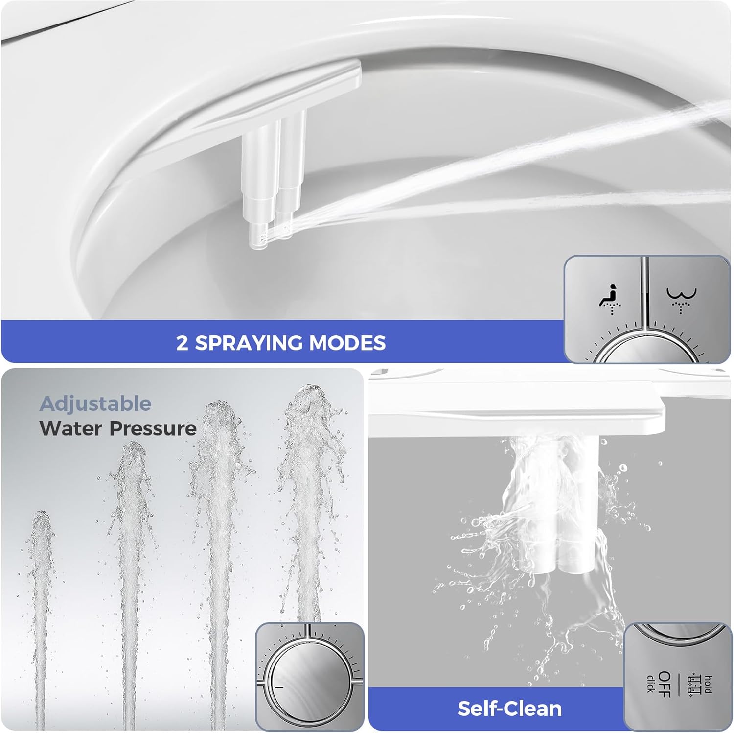 Upgrade Non-Electric Bidet Toilet Seat, Fits Elongated Toilets, Self-Cleaning, Bidet Attachment for Rear & Feminine Wash, Ambient Water Temperature - Bidet with Easy Installation