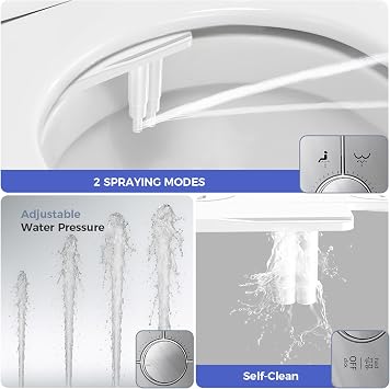 Upgrade Non-Electric Bidet Toilet Seat, Fits Elongated Toilets, Self-Cleaning, Bidet Attachment for Rear & Feminine Wash, Ambient Water Temperature - Bidet with Easy Installation