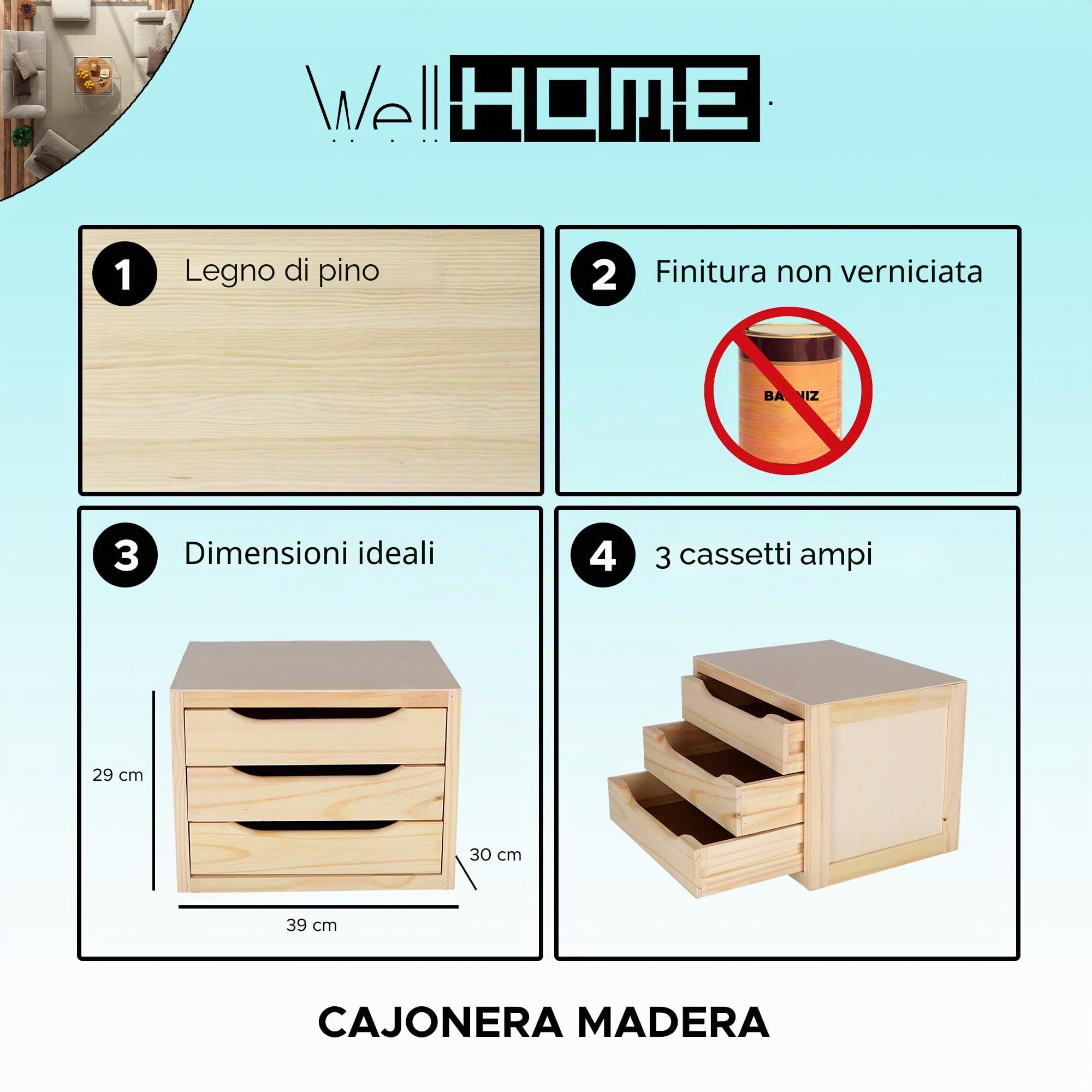 WELL HOME MOBILIARIO & DECORACIÓN Cassettiera, 39x30x29,5
