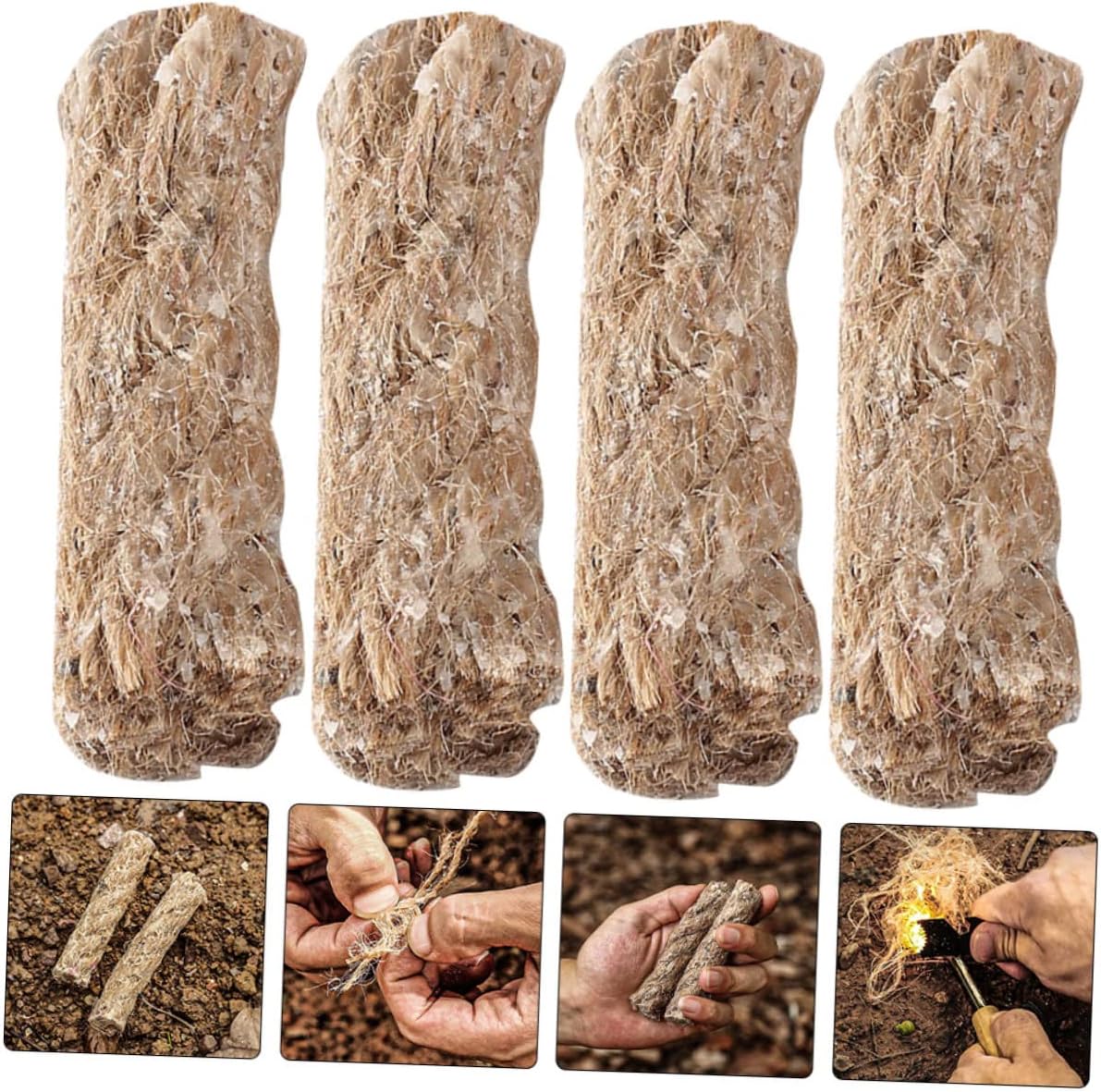 4Pcs Outdoor Wick Rope Heavy Duty Fire Starter for Camping Barbecue Survival Lightweight Easy to Use Quick Ignite Efficient Heat Dissipation