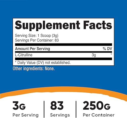 Miniatura 2 de Nutricost L-citrulina pura (base) en polvo 8.82 oz