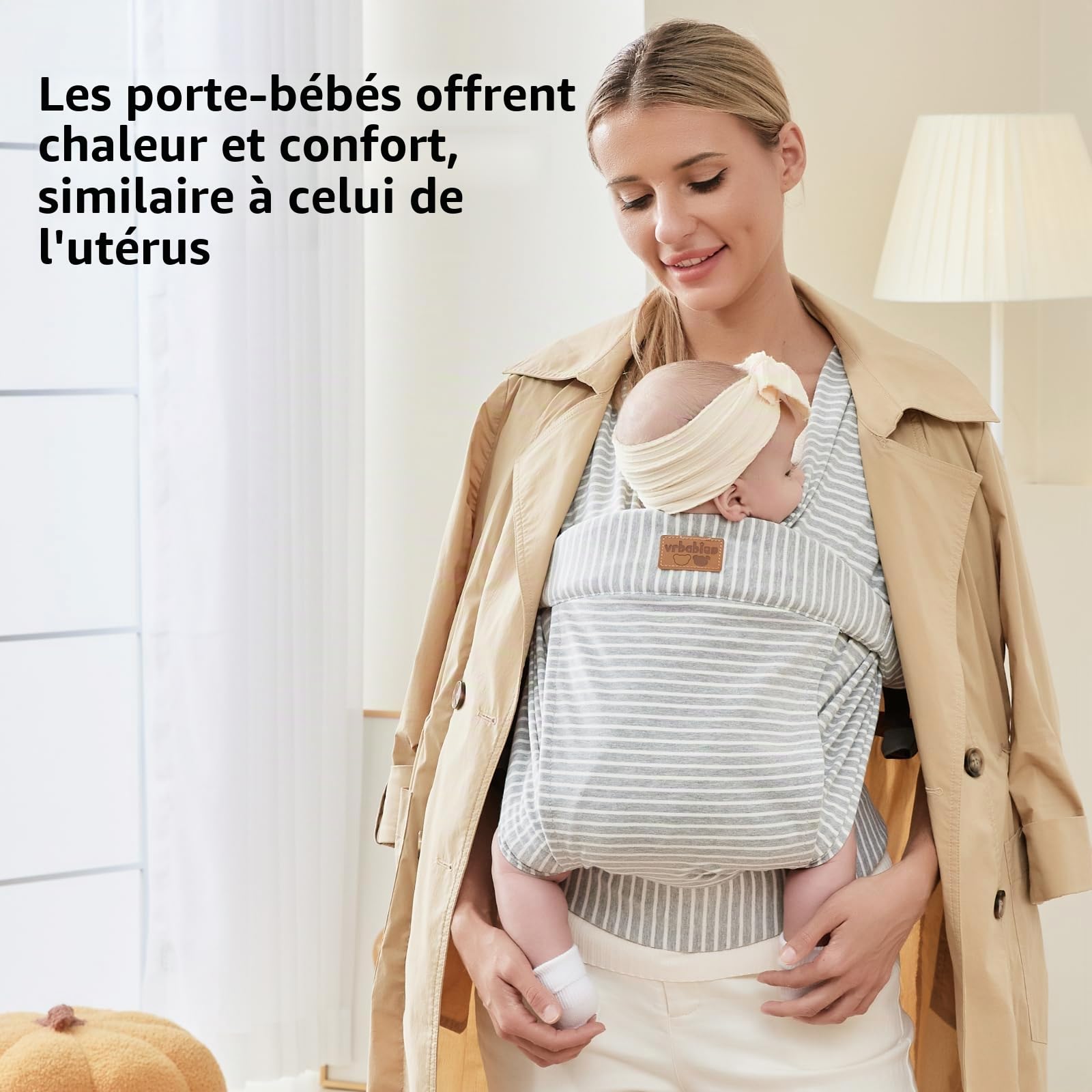 Porte-bébé pour nouveau-né dès la naissance, extra doux, porte-bébé, ergonomique, gris rayé