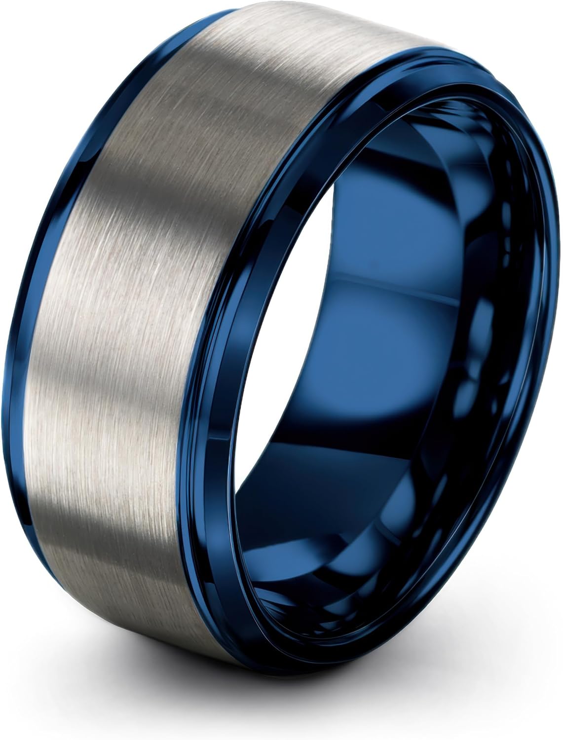 Tungsten Wedding Band Ring Black 10mm Men Women Comfort Fit 18k Rose Gold Step Edge Brushed Polished