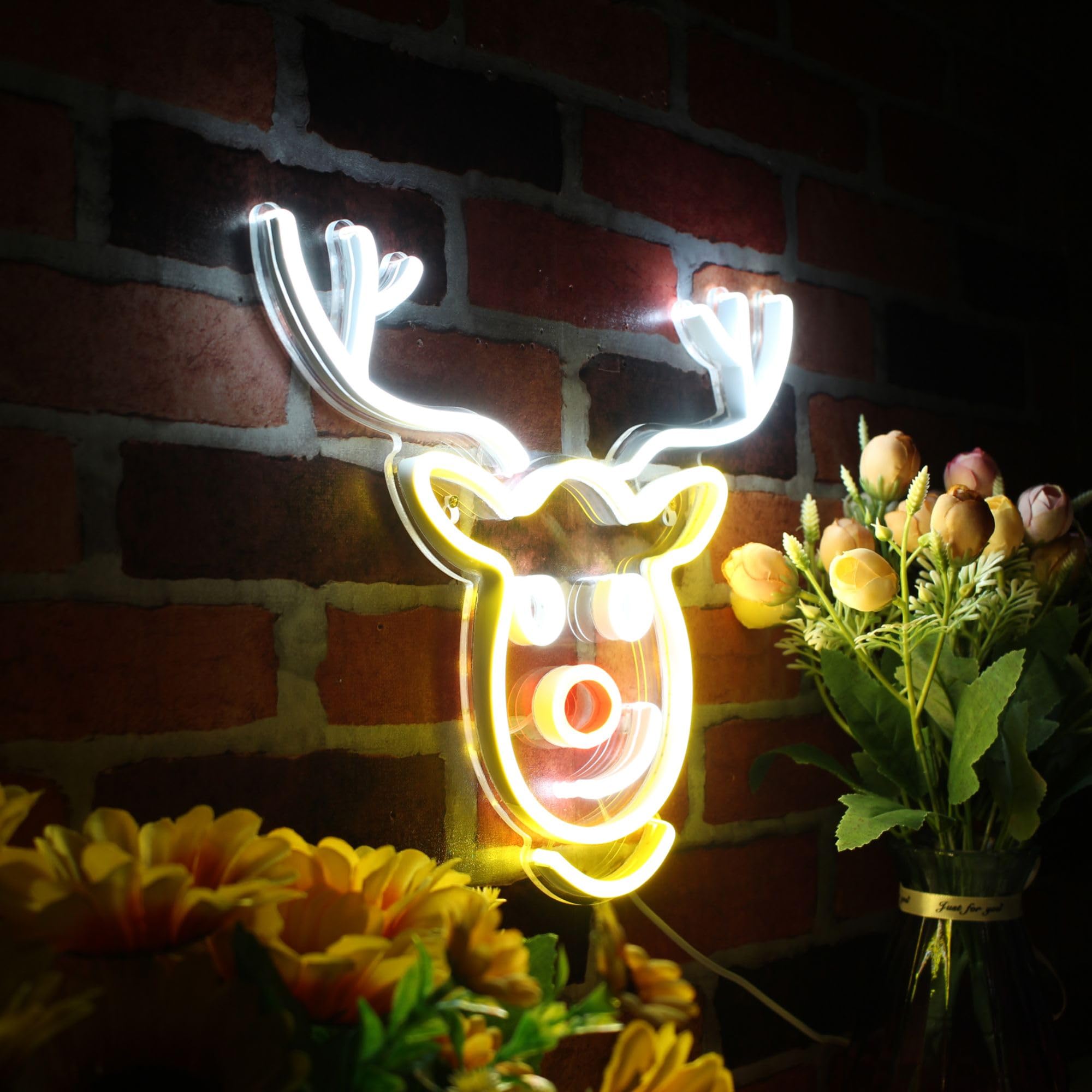ADVPRO Letrero de neón LED de silicona flexible con cara de ciervo, rojo y amarillo, st16s66-fnu0100-ry