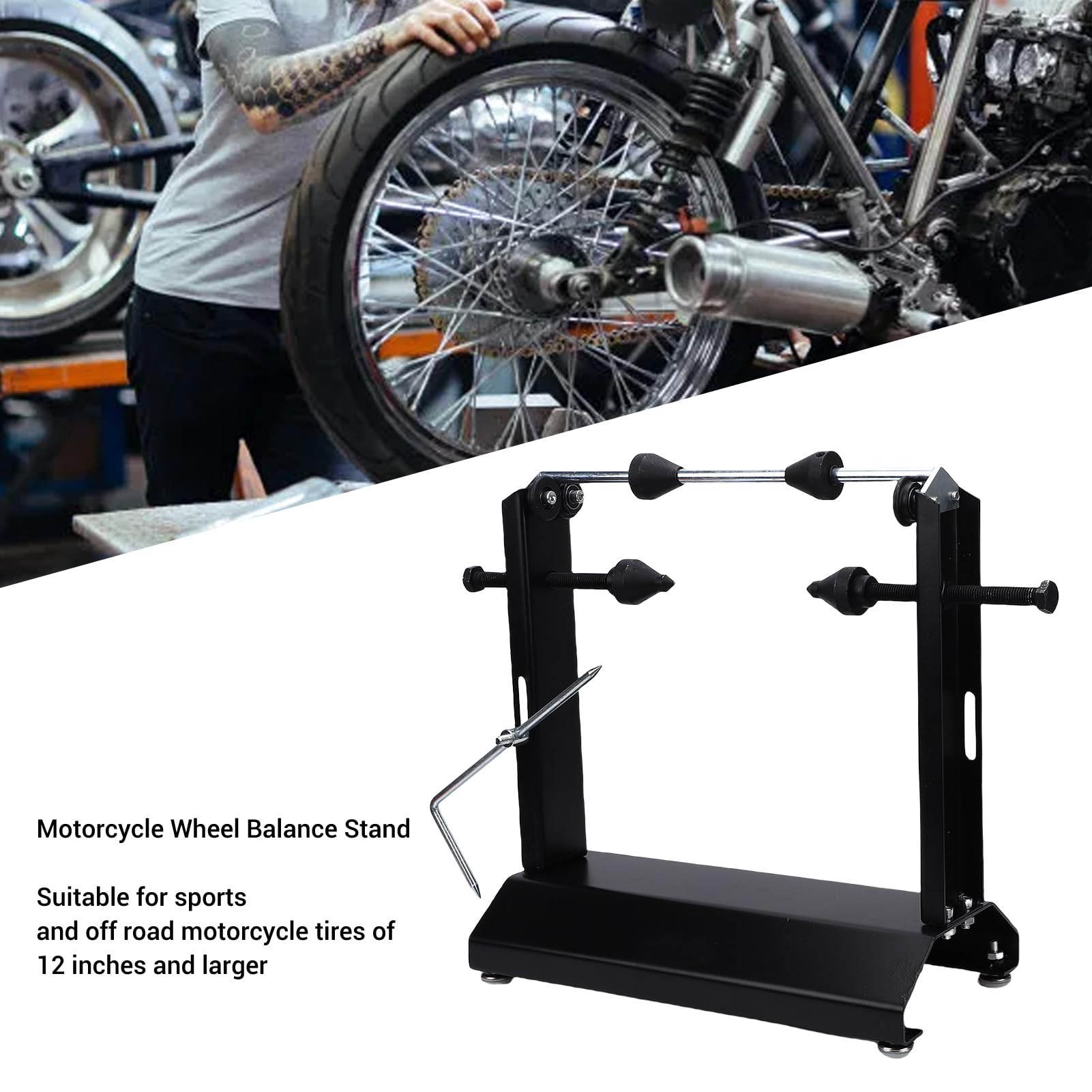 Soporte de Equilibrio de Ruedas de Motocicleta, Equilibrador de Neumáticos de Acero Resistente para Neumáticos Deportivos y Todoterreno, Ideal para Uso en Garaje
