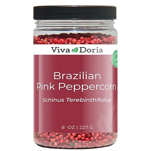 Viva Doria Brazilian Pink Peppercorns, Steam Sterilized Whole Pink Pepper, 8 Oz