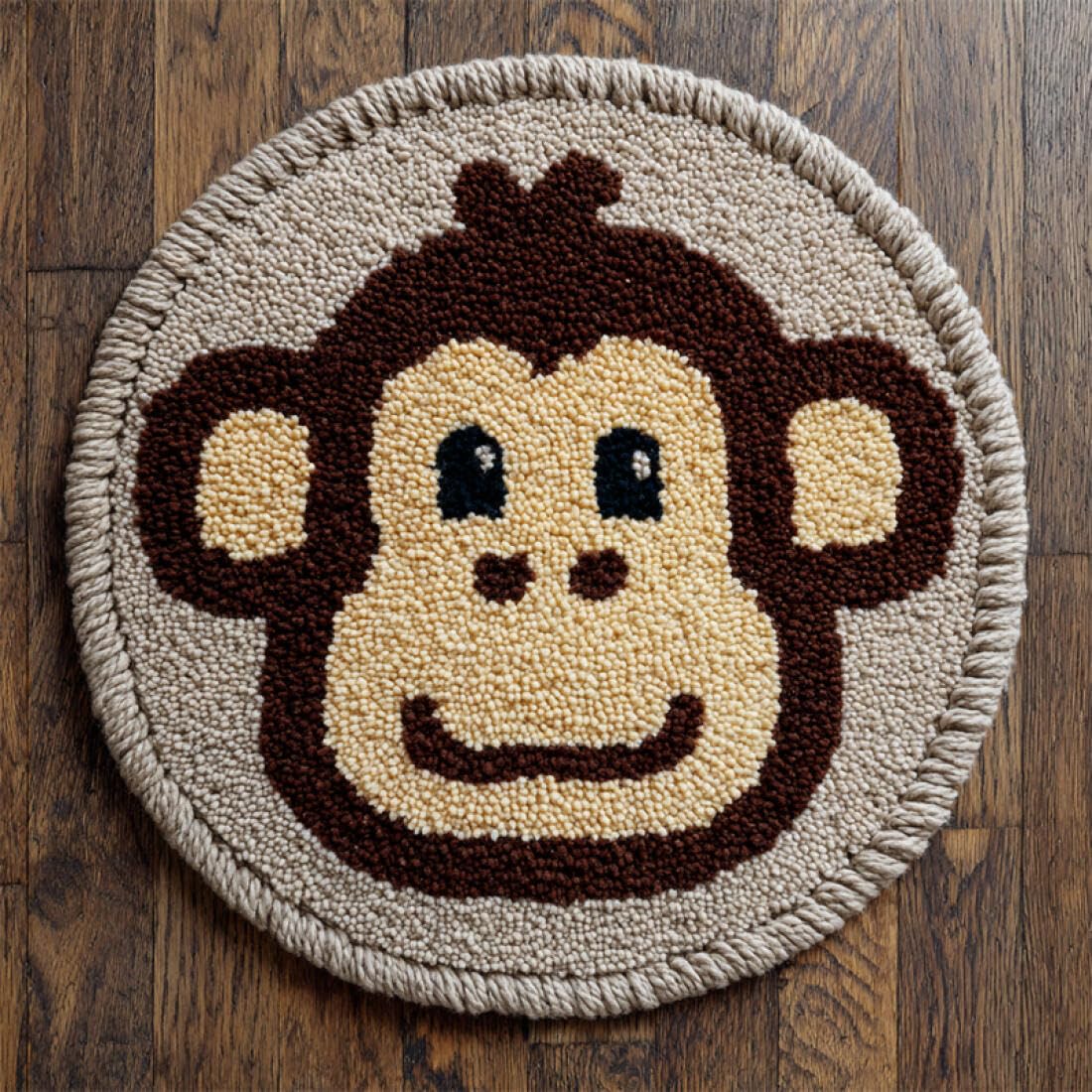 Rqwybcaxn DIY Rug Latch Hook Kits for Beginners Animal Cross Stitch Kit Cartoon Monkey 60x60cm Round Washable Area Rug Bedroom Wall Hanging