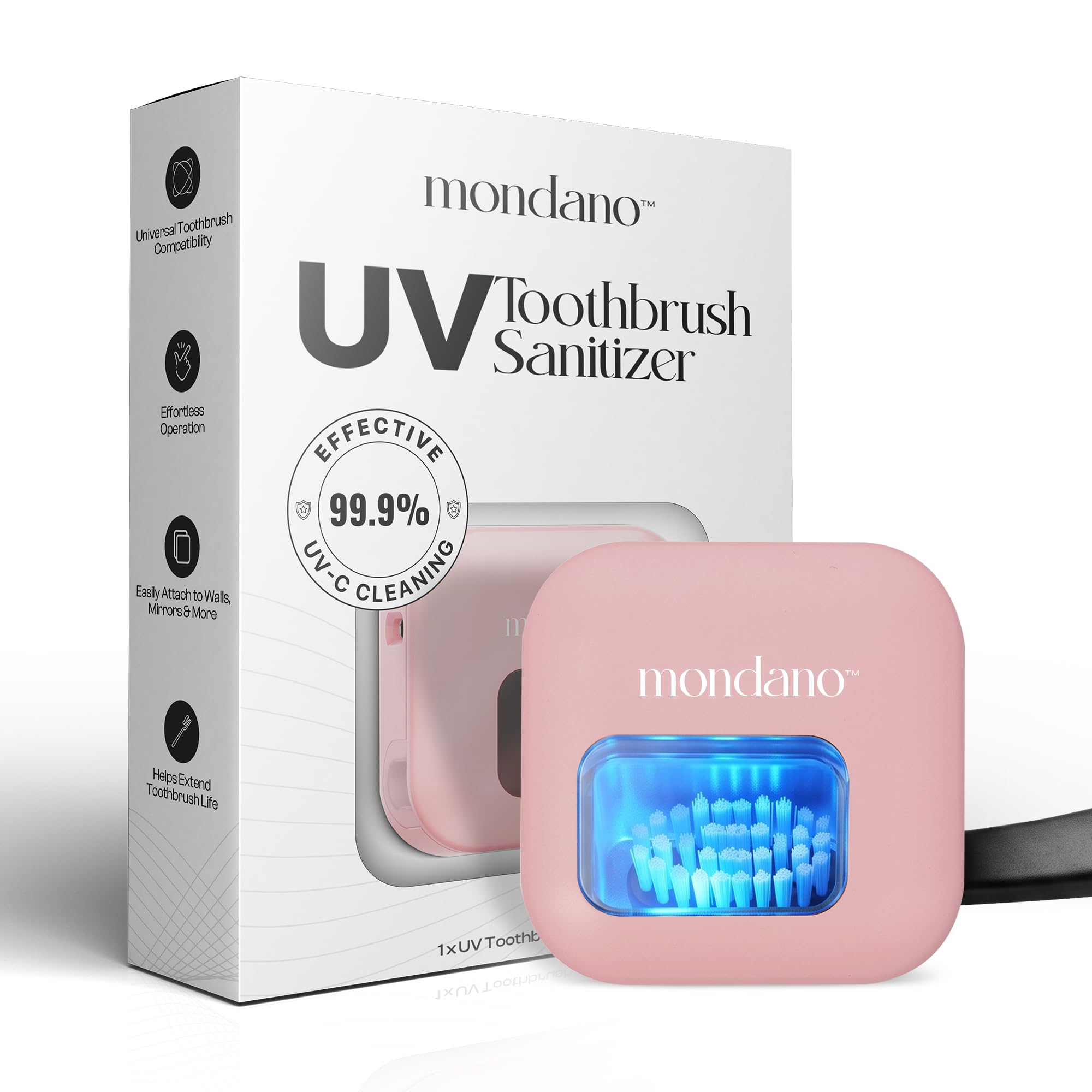 Mondano UV-C Toothbrush Sanitizer and Holder, Travel Case Cover Cap