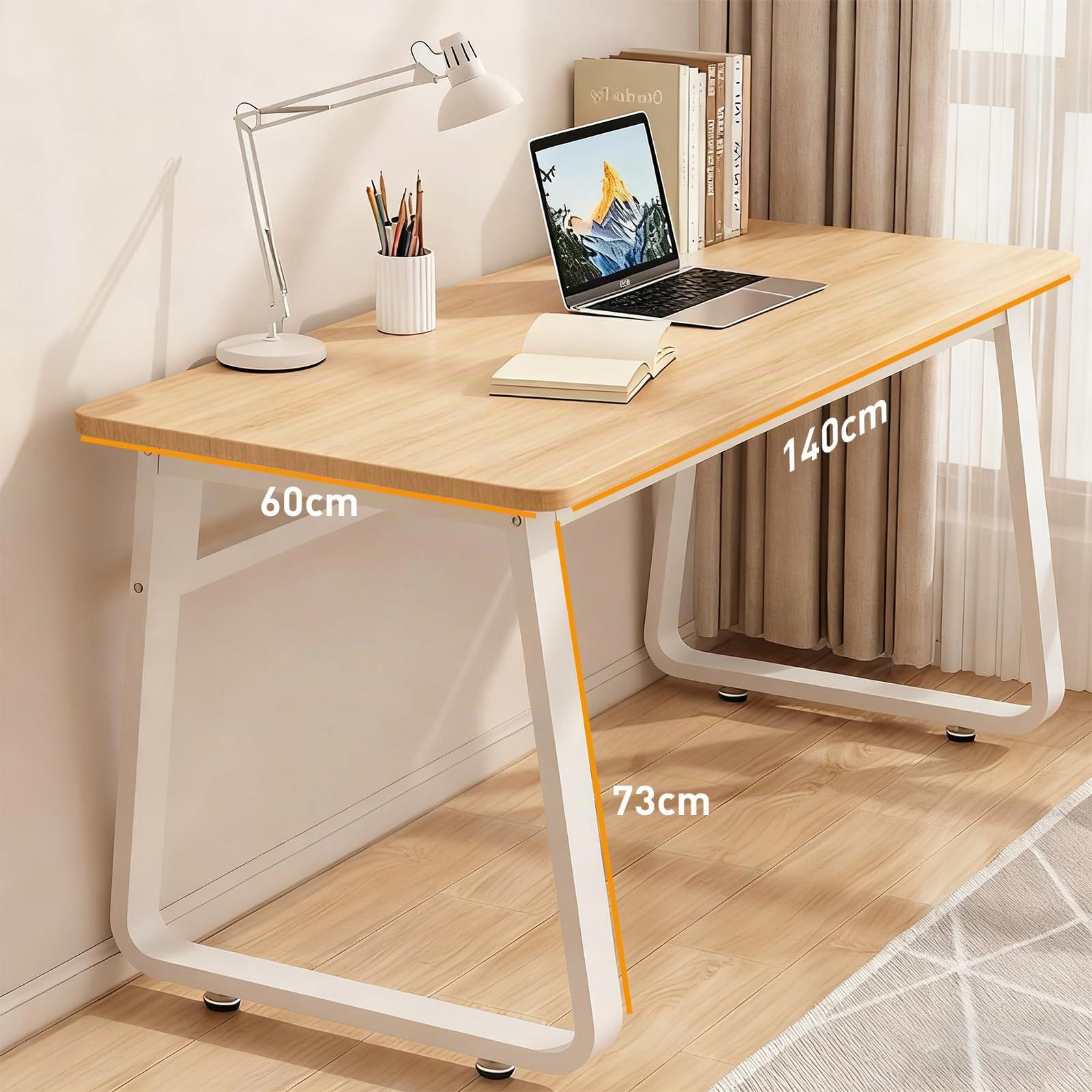 Moderner Computertisch im schlichten Stil, Schreibtisch, PC-Tisch für Homeoffice, Schlafzimmer, Arbeitszimmer (Naturfarben, 140x60cm)