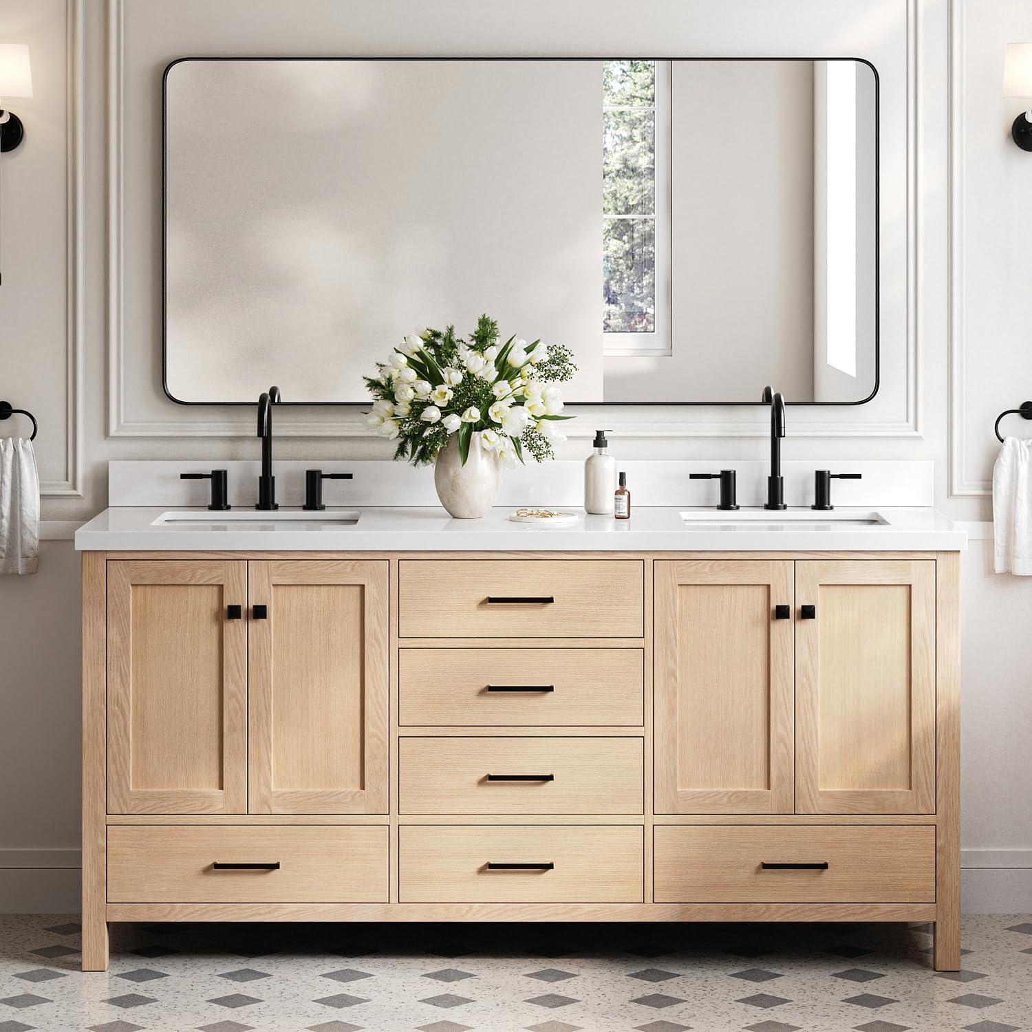 DKB Beckford 72-Inch Oak Double Bathroom Vanity
