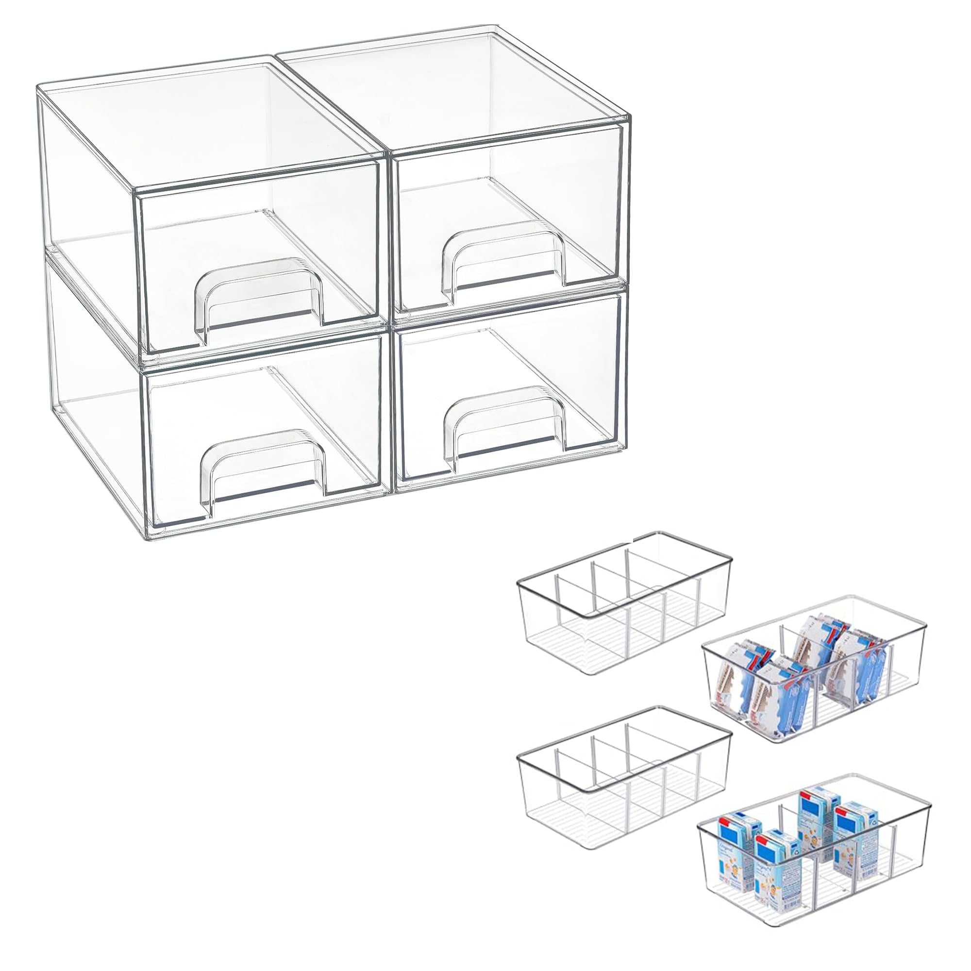 Vtopmart 4er-Set Kleine Schubladenbox mit 4er Kühlschrank Organizer