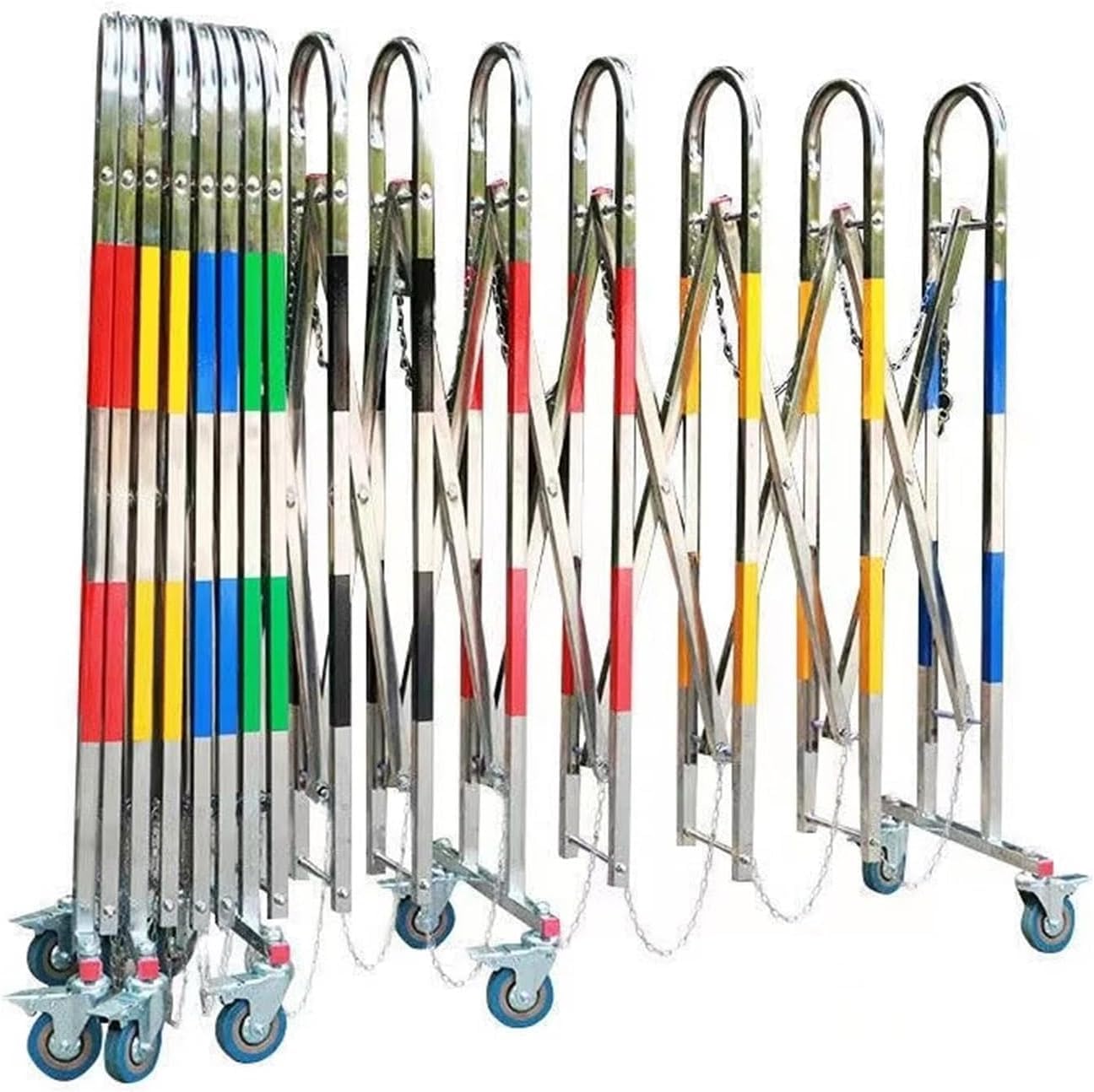 GHHVFEC Retractable Traffic Ber for Driveways Mobile Stainless Steel Fence with Wheels Safety Ber for Crowd Control in Garages and Industrial Entrances