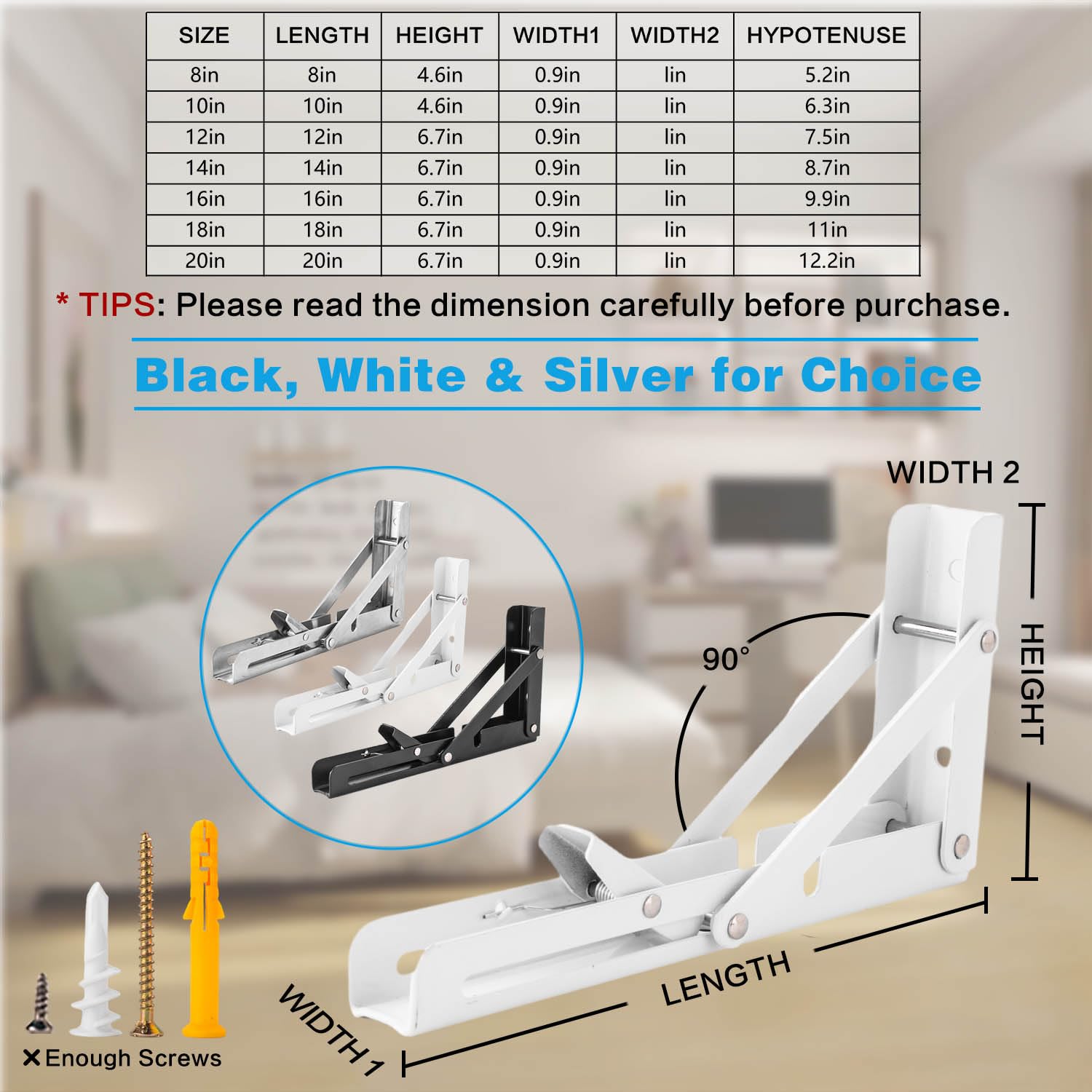 4 staffe pieghevoli per mensole, 45,7 cm, colore: bianco