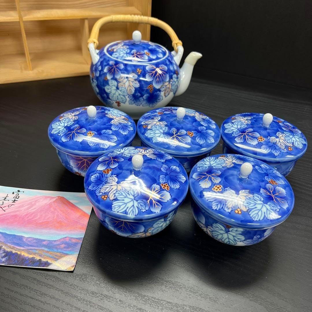 宮内庁御用達　深川製磁　有田焼　茶器　陶磁器　瑠璃セット 宮内庁御用達 深川製磁 有田焼 茶器 陶磁器 瑠璃セット