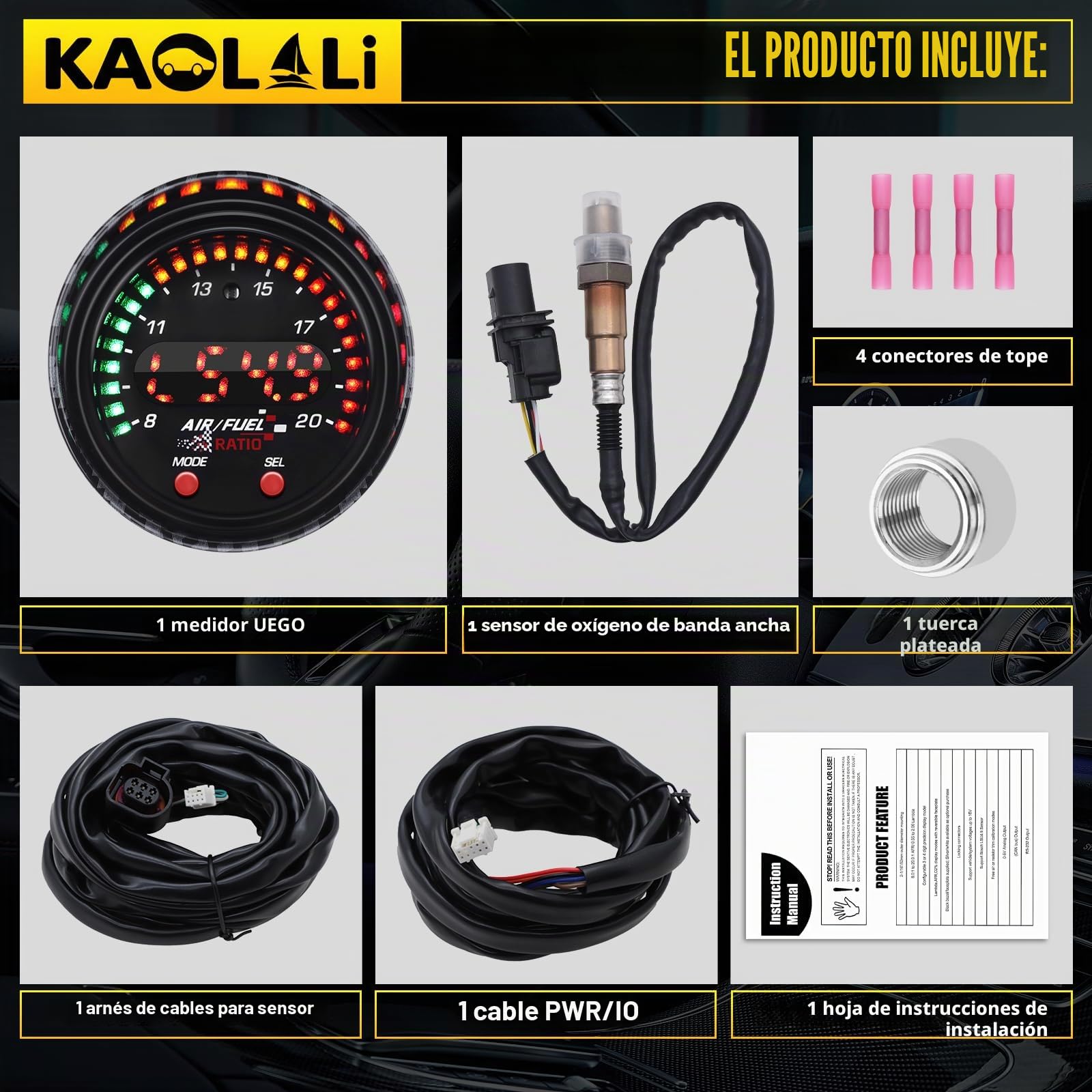 KAOLALI 30-0300 X-Wideband UEGO AFR Sensor Controller Display, 30-0300 X-Series AFR Sensor Controller Display Gauge Air Fuel Ratio 52 mm (2-1/16") Display Auto