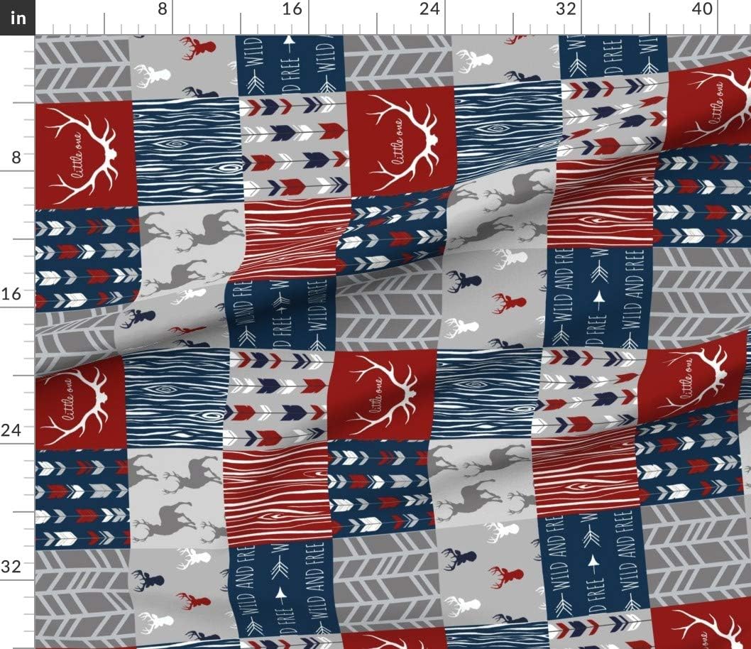 Spoonflower Fabric - Deer Patchwork Scarlet Navy Grey Little Quilt Red White Blue Patriotic Printed on Petal Signature Cotton Fabric by The Yard - Sewing Quilting Apparel Crafts Decor
