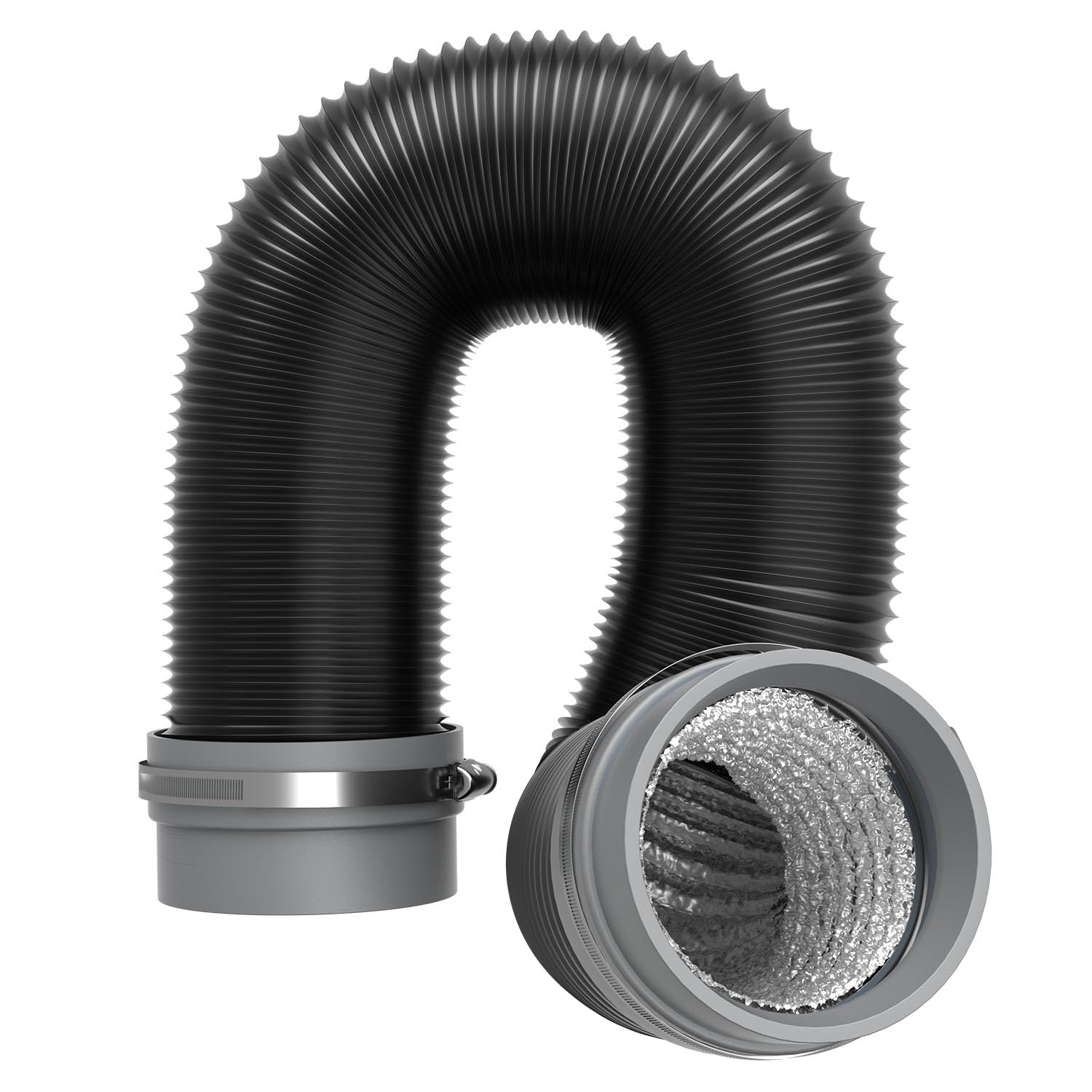 Divalune 75mm Flexible Air Duct Hose 2.5m with Easy-Fit Soft Connector, 4-Layer PVC Aluminium Ventilation Ducting with 2 Clamps, for Ventilation, Exhaust, Warm Air and Heater Ducting
