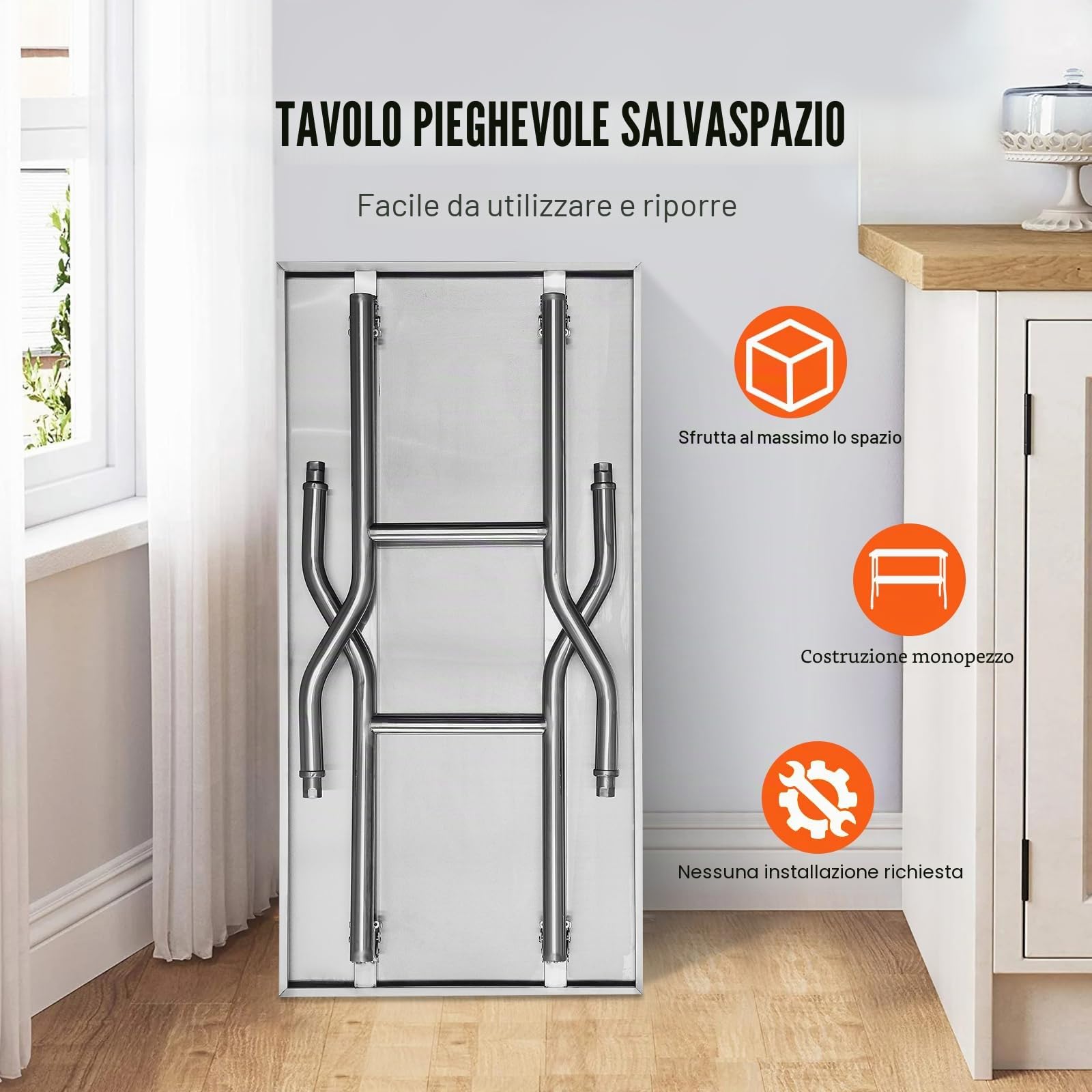 VEVOR Tavolo Acciaio Inox Professionale 40,8 Libbre Tavolo da Lavoro per Cucina 48 x 24 x 33,5 Pollici, Capacità di Carico 350 kg, Piano Lavoro Commerciale per Ristorante
