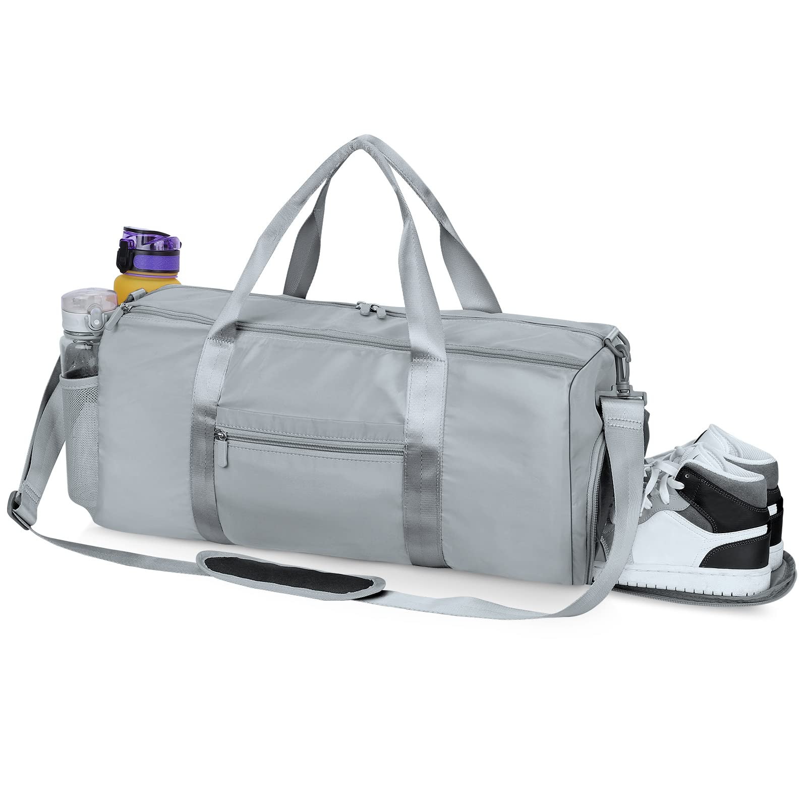 SAMITDuffel Bag for Women Large Sports Gym Bags Waterproof Travel Bag Lightweight Carry on Bag Overnight Bag Weekend Bag Men Workout Bag Girl Dance Bag with Wet Pocket & Shoe Compartment, gray