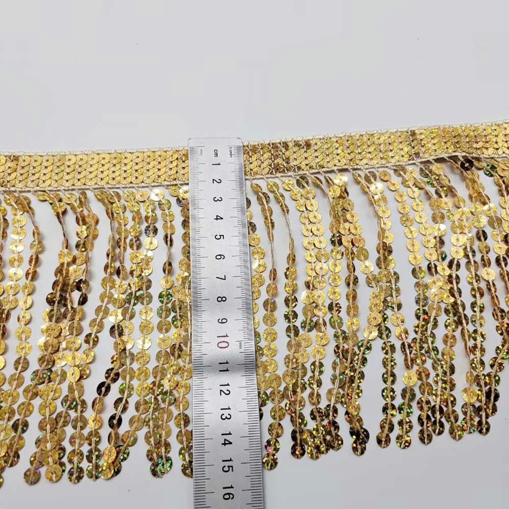En gros 10 Yards Sequin Or Dentelle Frange Garniture Gland Frange Coupe Pour DIY Scène Vêtements Accessoires Dentelle Ruban Rideau DIY-10 Yards-Or