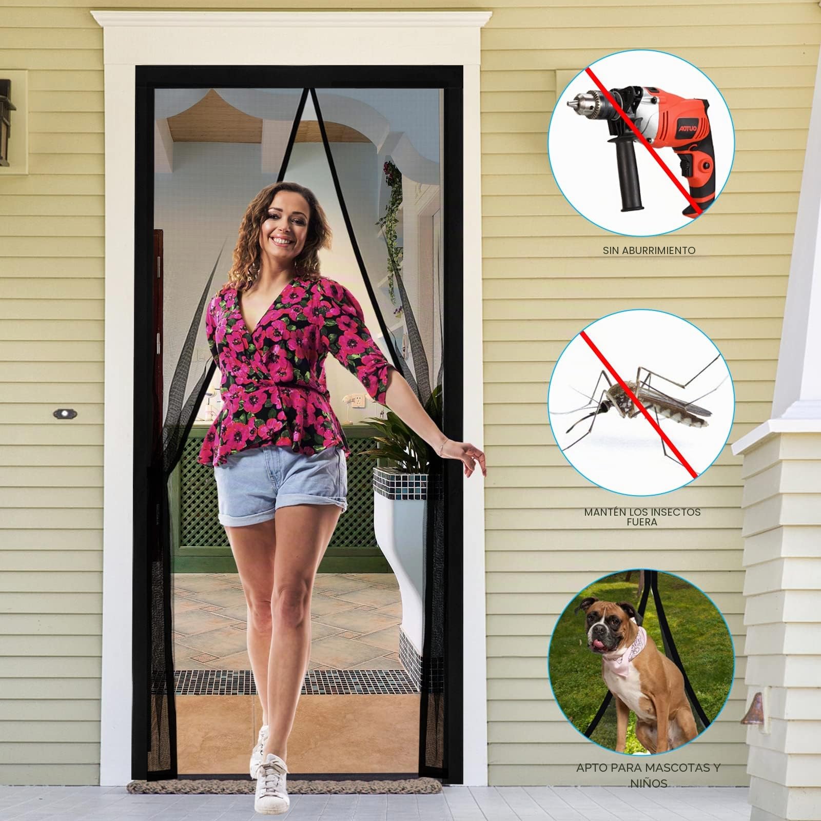Fillis Mosquitera Magnética para Puerta, 90x210cm Mosquitera de Fibra de Vidrio para Puerta de Balcón Sin Taladrar Cortina Magnética para Balcón Salón Dormitorio Puerta de Patio, Negro
