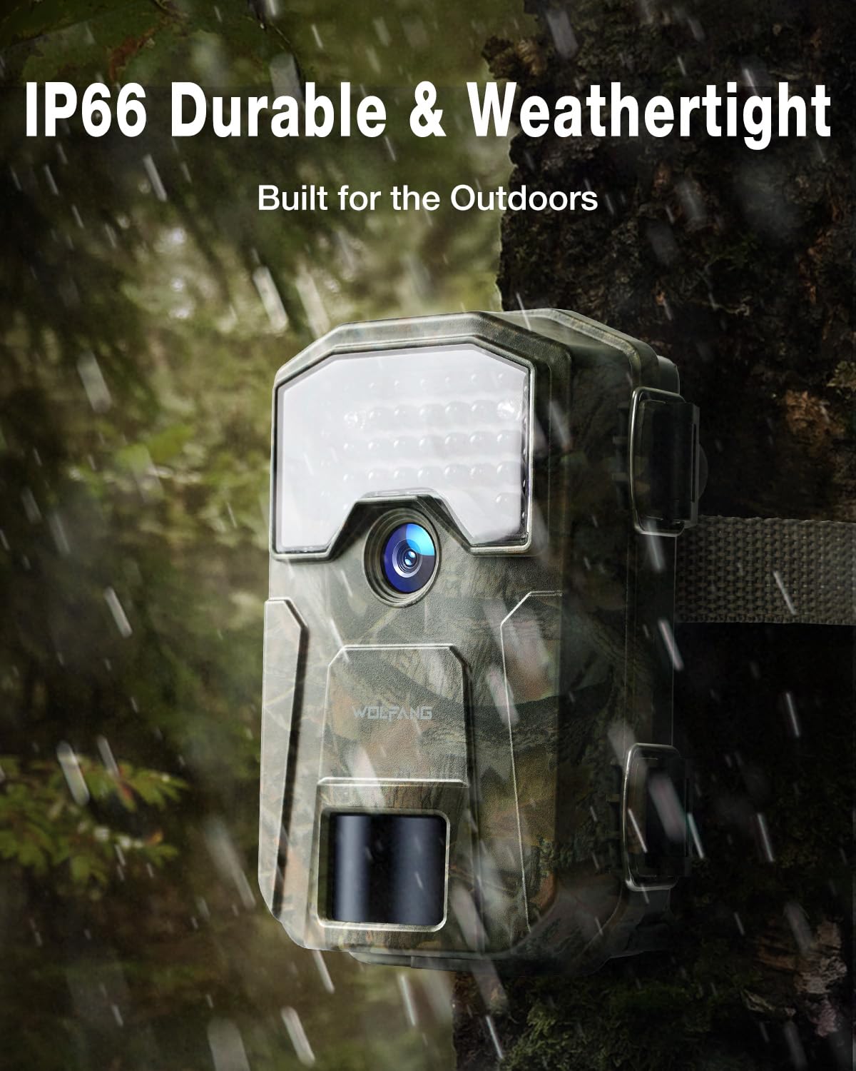 WOLFANG Fototrappola 4K 48MP 4K 30 fps, Fotocamera Caccia con 38 LED a Infrarossi Invisibili 940 nm, Timer e Design Impermeabile IP66 Infrarossi Rilevatore di Movimento per la Caccia e l'osservazione