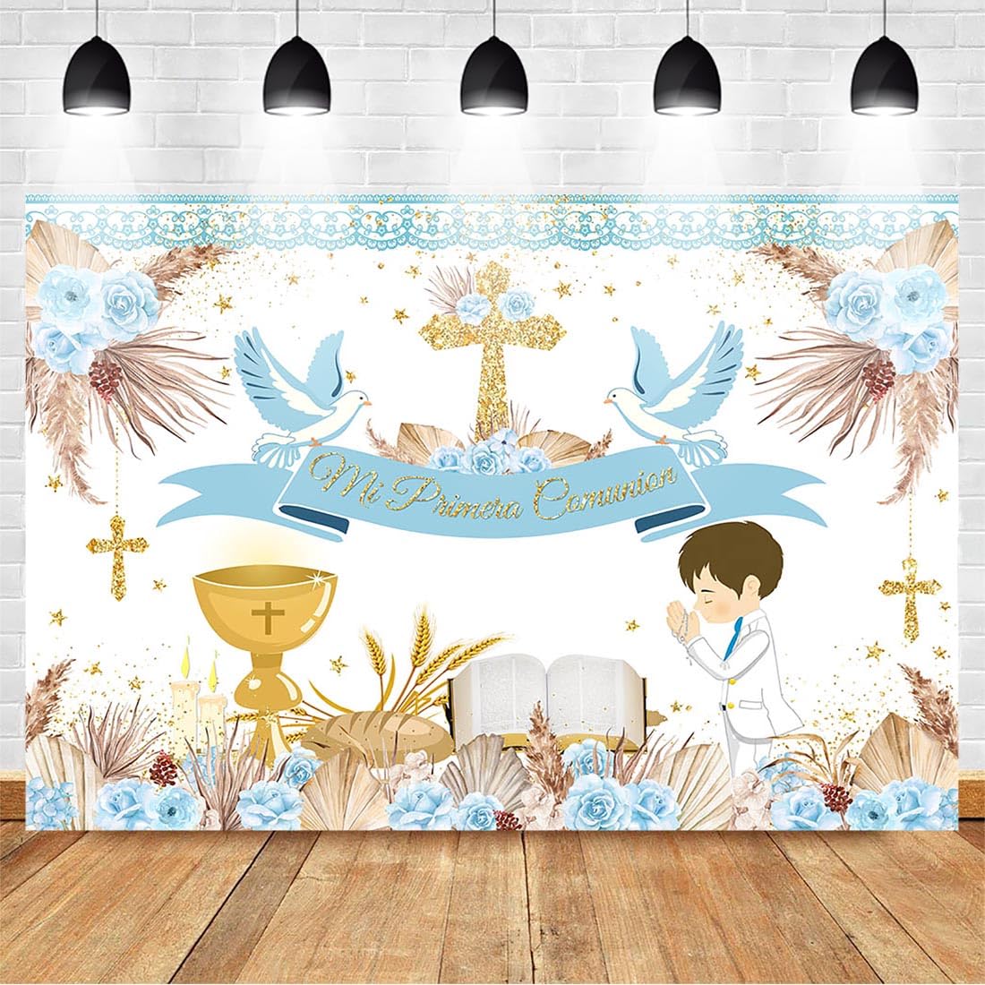 Avezano Mi Primera Comunion Backdrop for Girls Boho First Communion Party Decorations Pink Floral Baptism Christening First Holy Communion Background